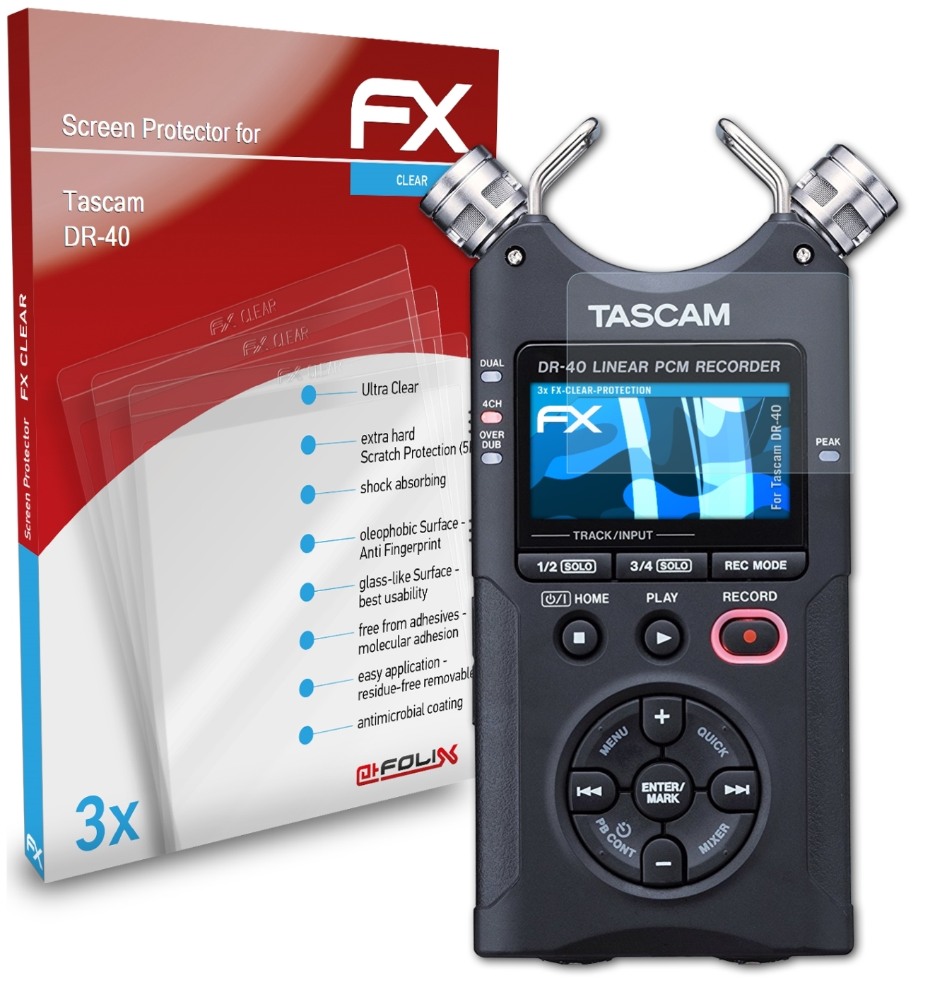 Displayschutz(für Tascam 3x DR-40) FX-Clear ATFOLIX