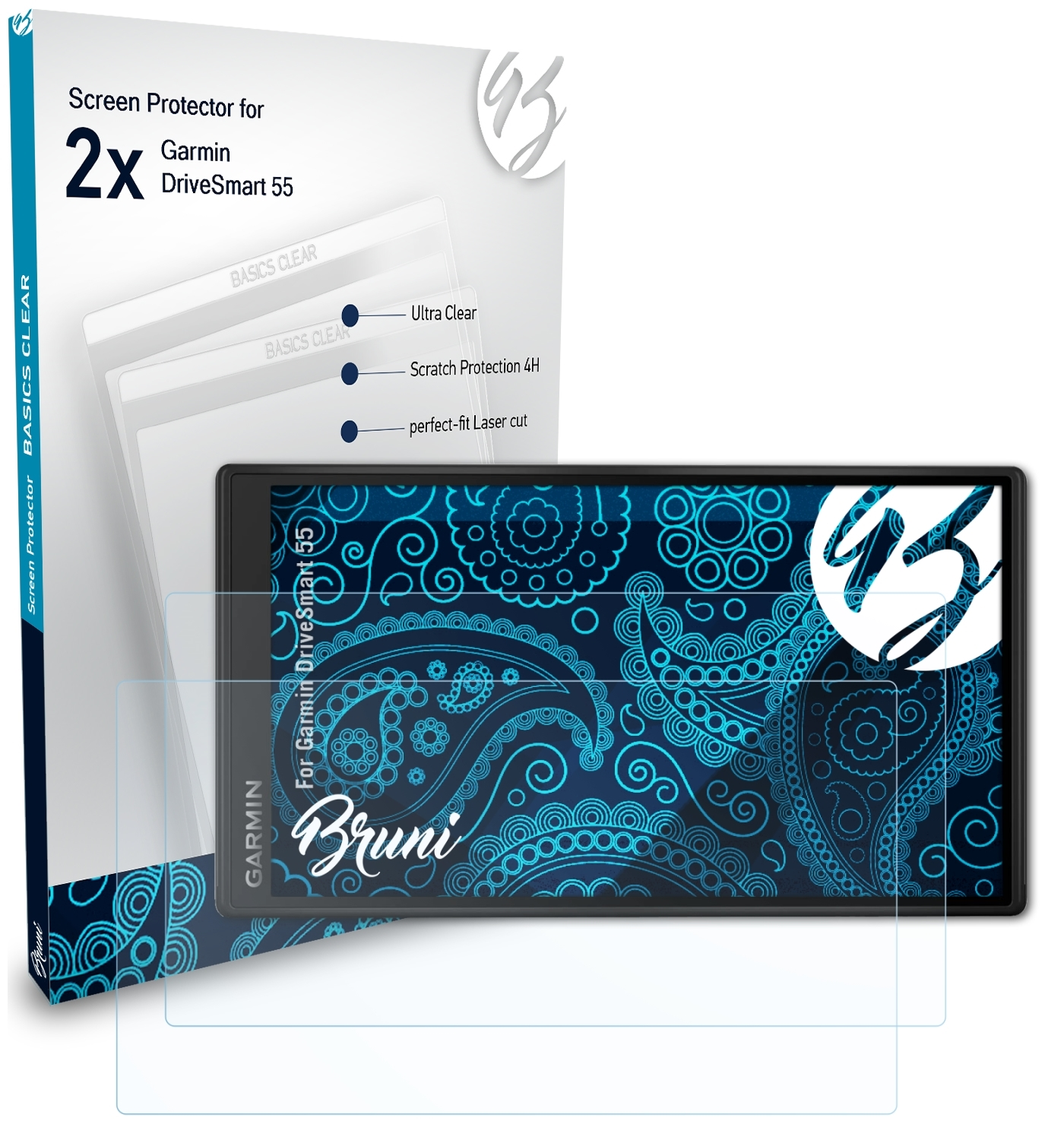 DriveSmart 2x Garmin Schutzfolie(für 55) BRUNI Basics-Clear