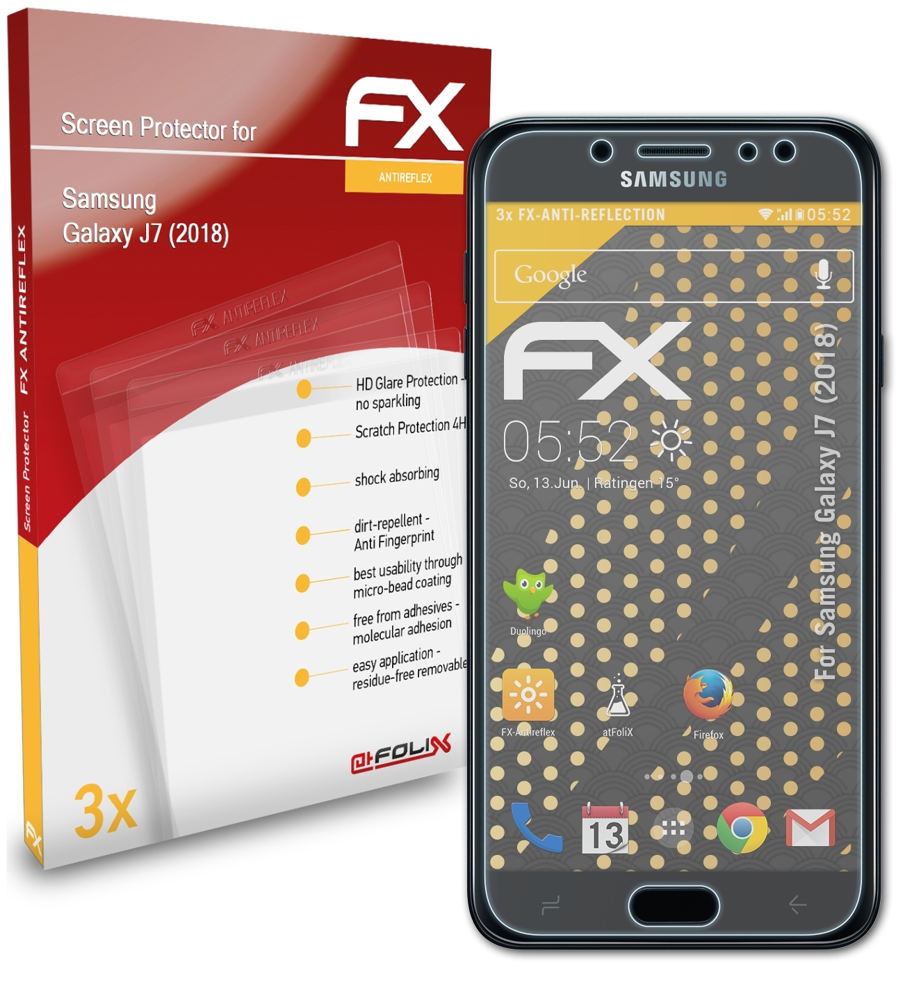 ATFOLIX 3x FX-Antireflex Displayschutz(für Samsung J7 (2018)) Galaxy