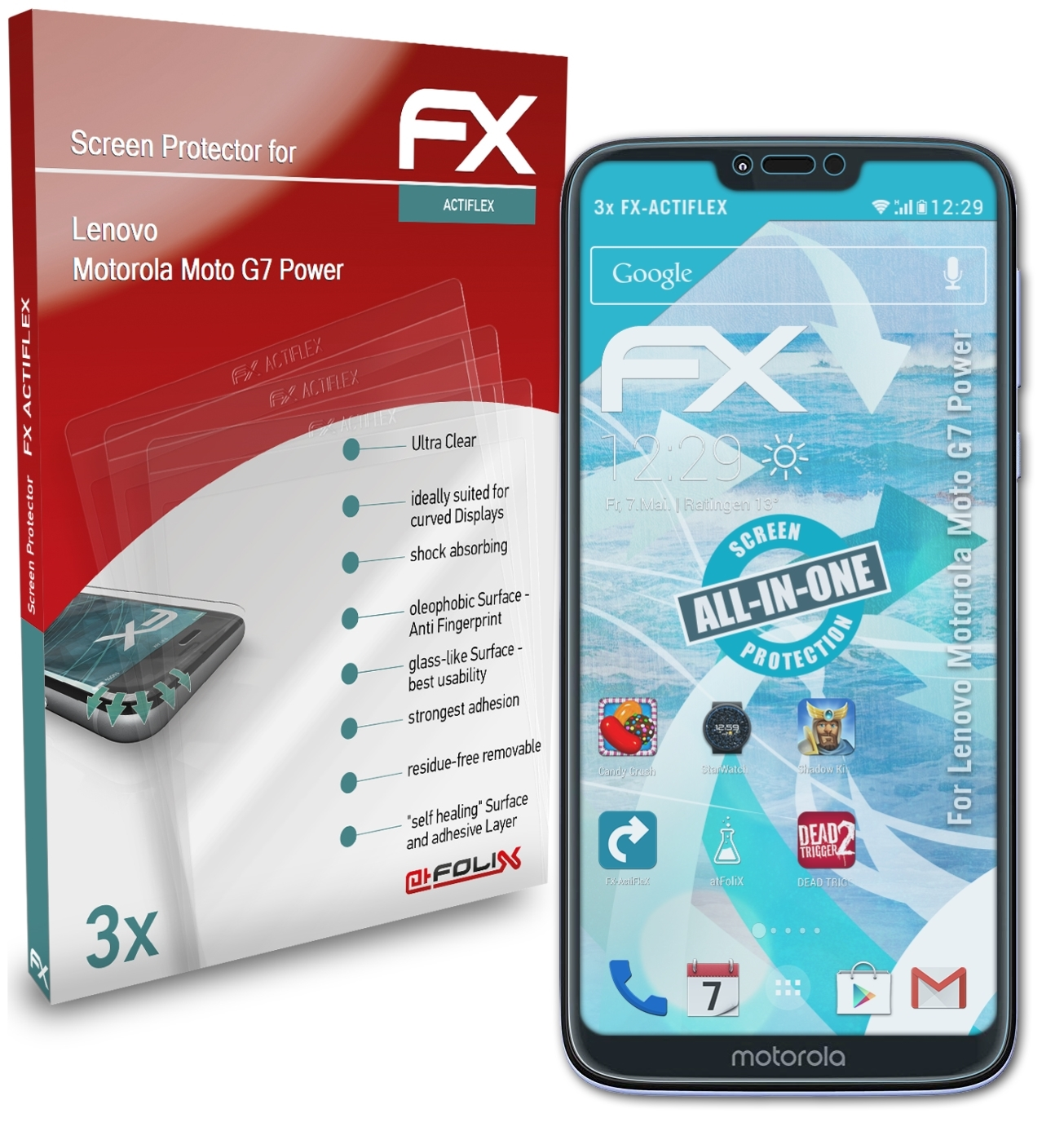 Moto Power) Displayschutz(für FX-ActiFleX 3x Motorola ATFOLIX G7 Lenovo