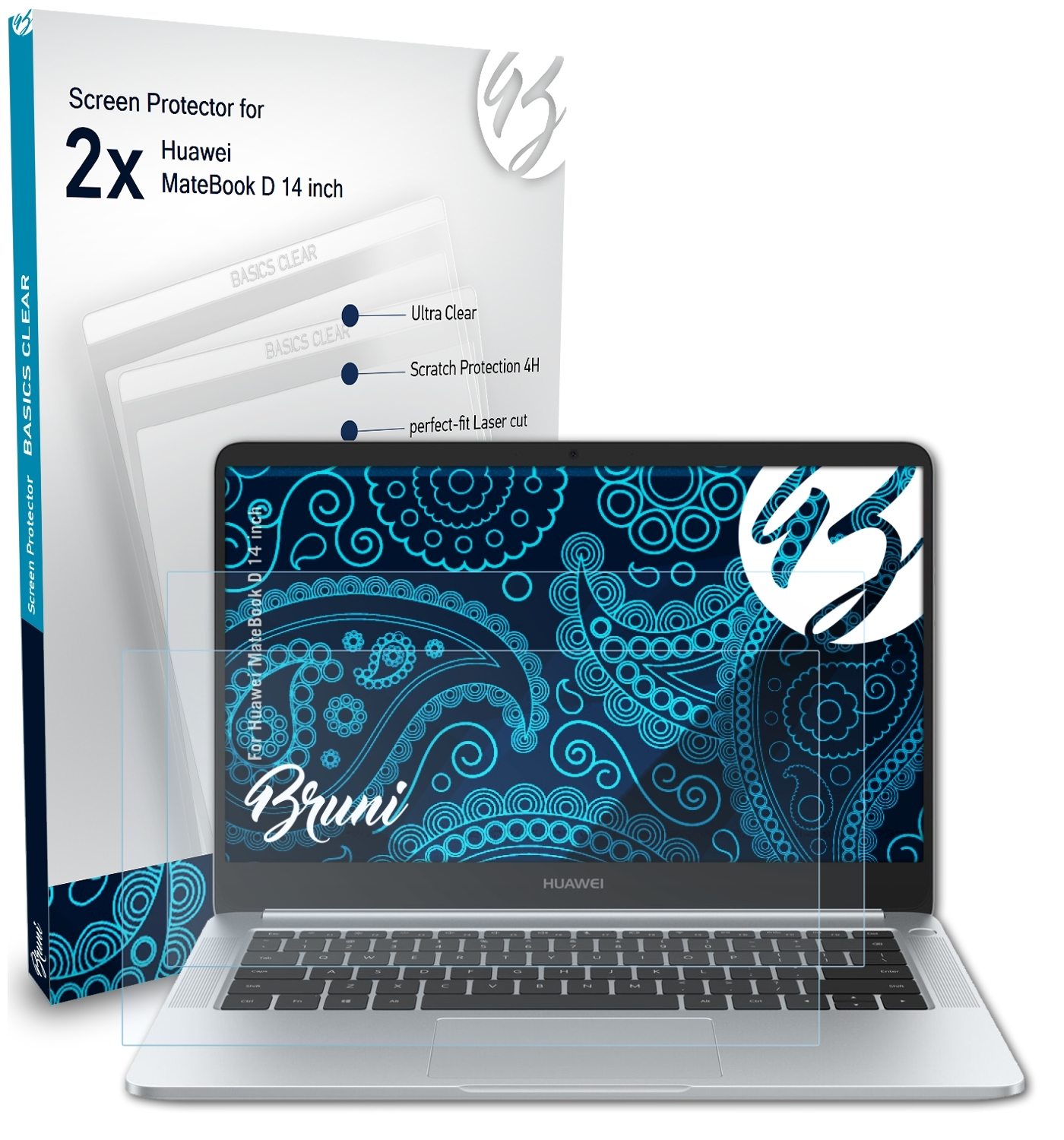 BRUNI 2x Basics-Clear Schutzfolie(für (14 inch)) Huawei D MateBook