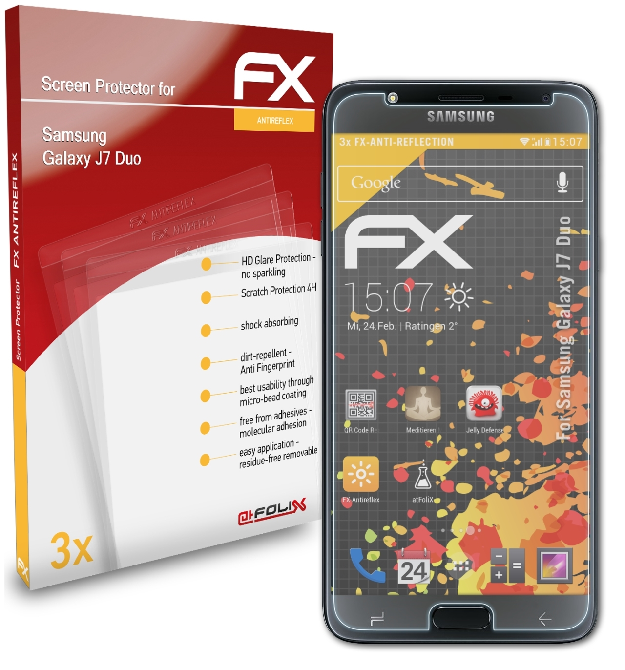 ATFOLIX 3x FX-Antireflex Duo) Galaxy Samsung J7 Displayschutz(für