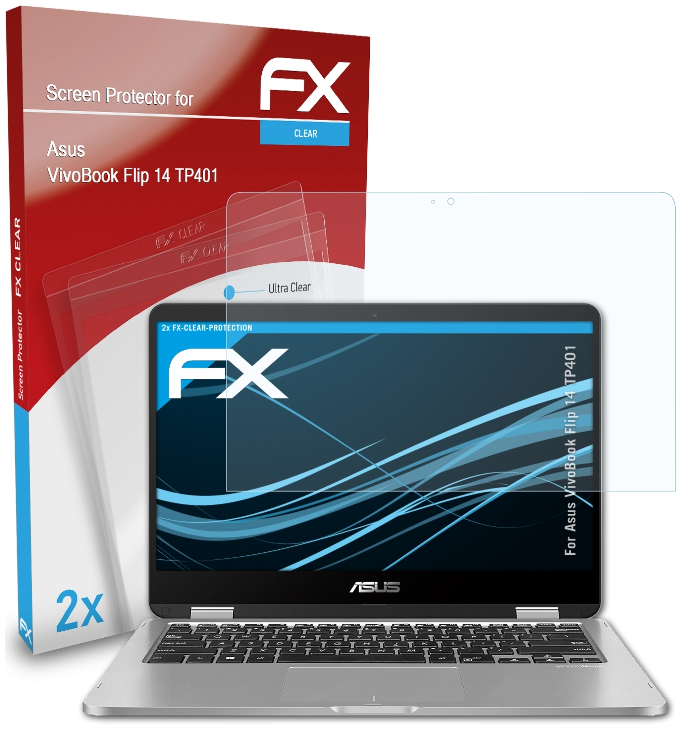 ATFOLIX 2x FX-Clear Flip (TP401)) Asus Displayschutz(für 14 VivoBook