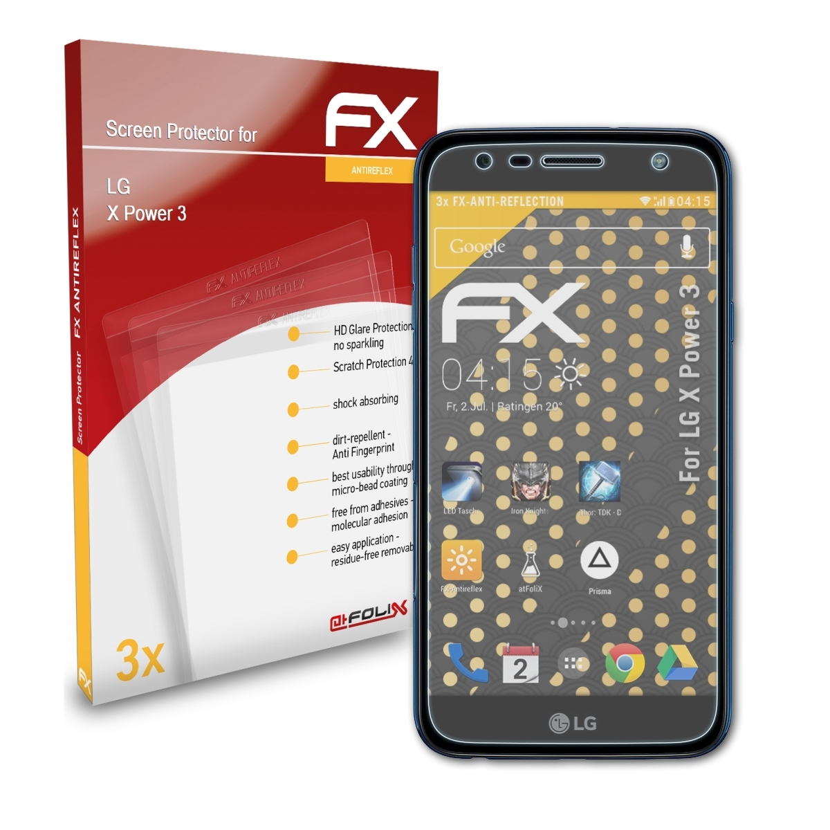 ATFOLIX 3x FX-Antireflex Displayschutz(für Power 3) LG X