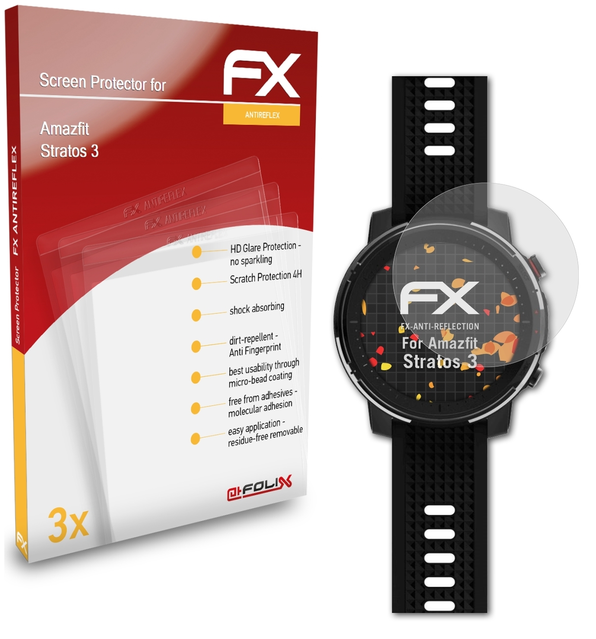 ATFOLIX 3x FX-Antireflex Displayschutz(für 3) Stratos Amazfit