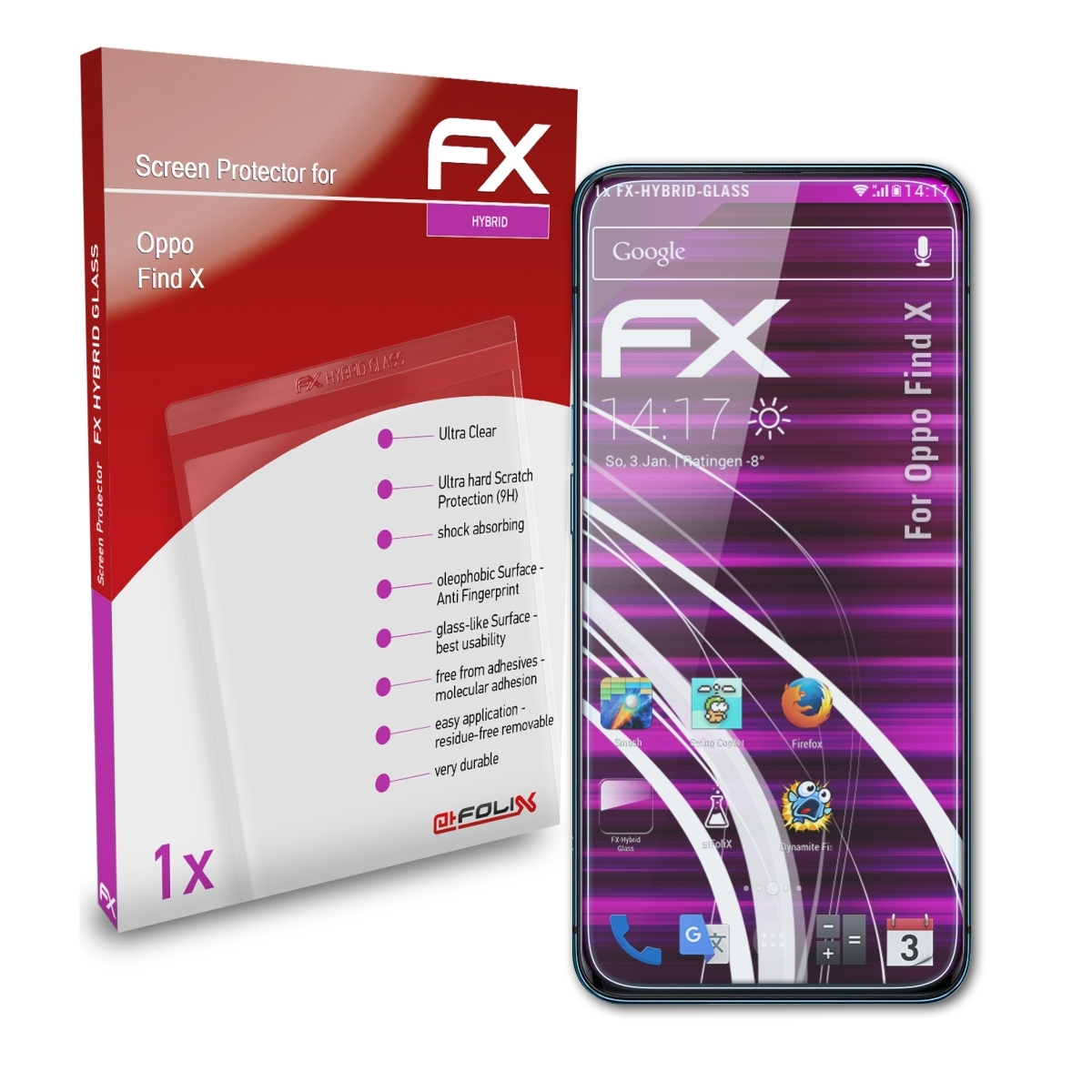 ATFOLIX FX-Hybrid-Glass Schutzglas(für Oppo Find X)