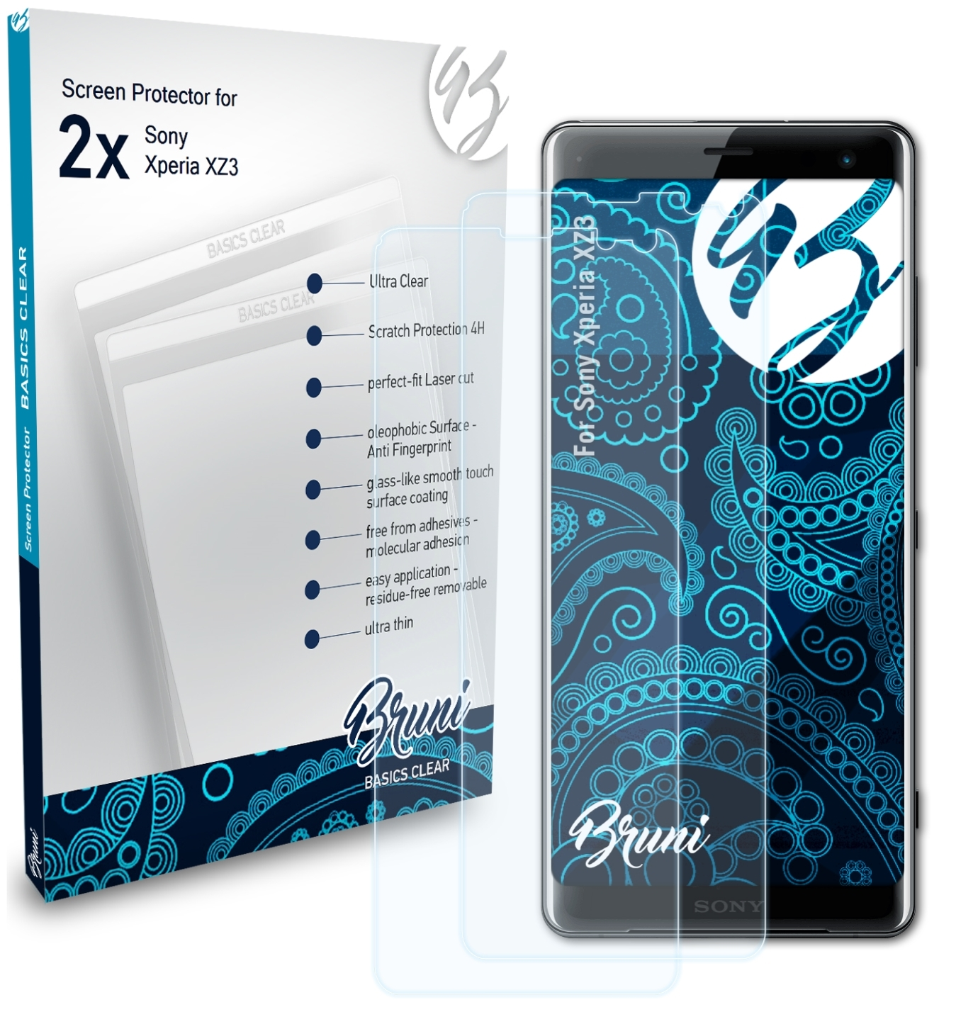 BRUNI 2x Basics-Clear Schutzfolie(für Sony Xperia XZ3)