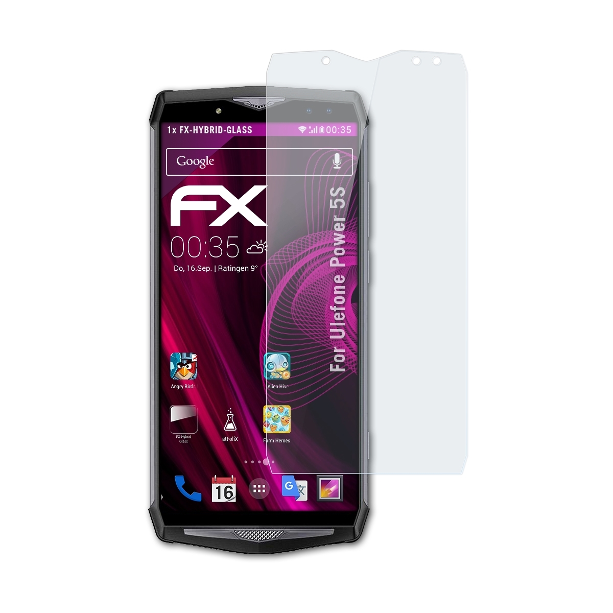 FX-Hybrid-Glass Power 5S) Ulefone ATFOLIX Schutzglas(für