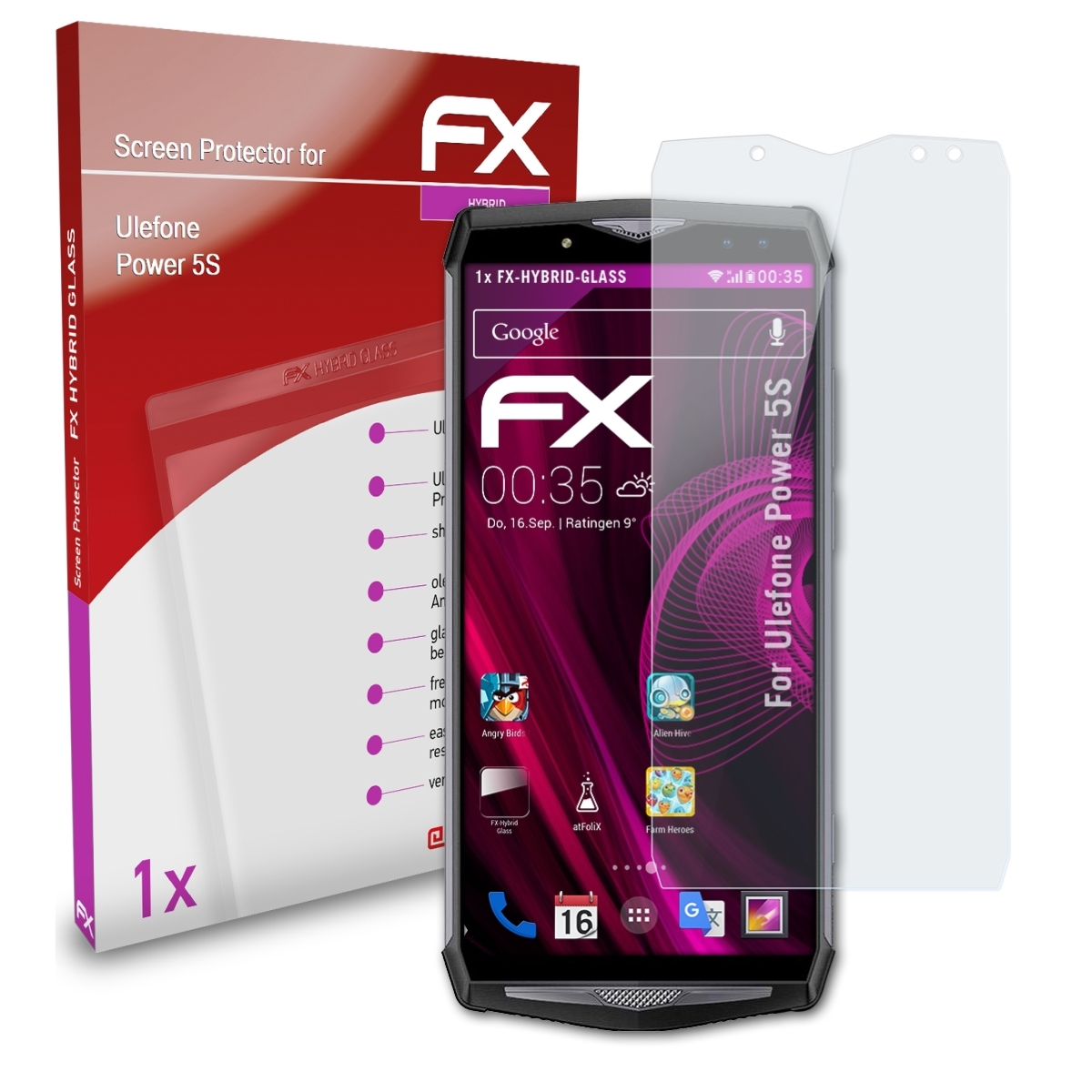 5S) ATFOLIX Power Ulefone Schutzglas(für FX-Hybrid-Glass