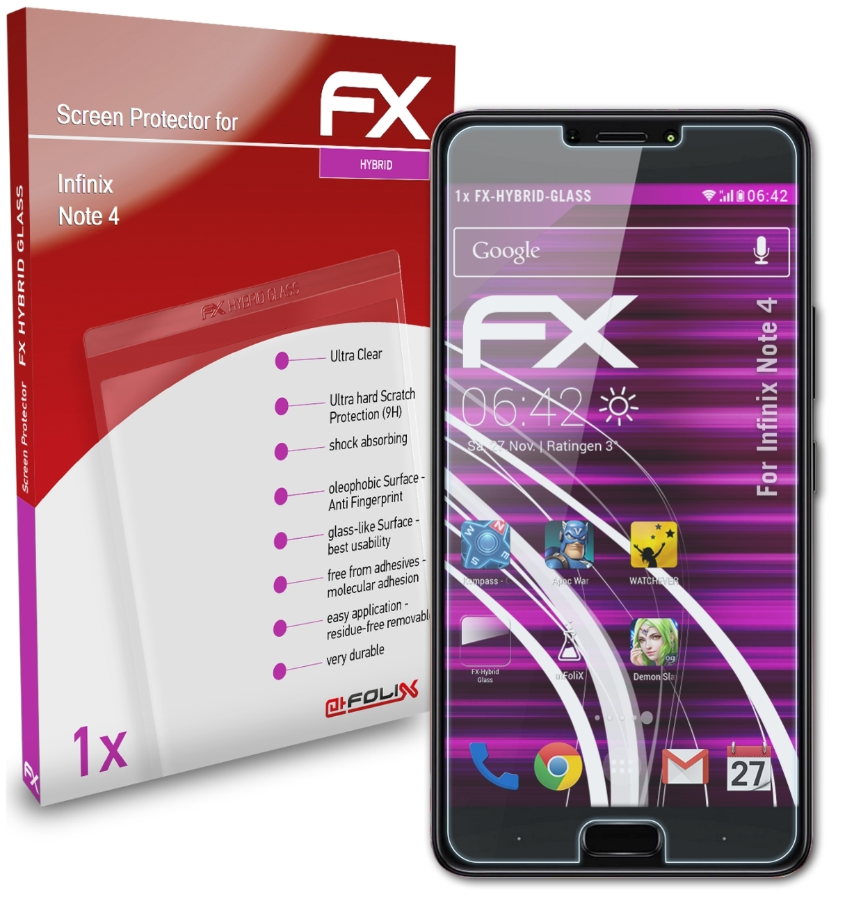 ATFOLIX FX-Hybrid-Glass Note 4) Schutzglas(für Infinix