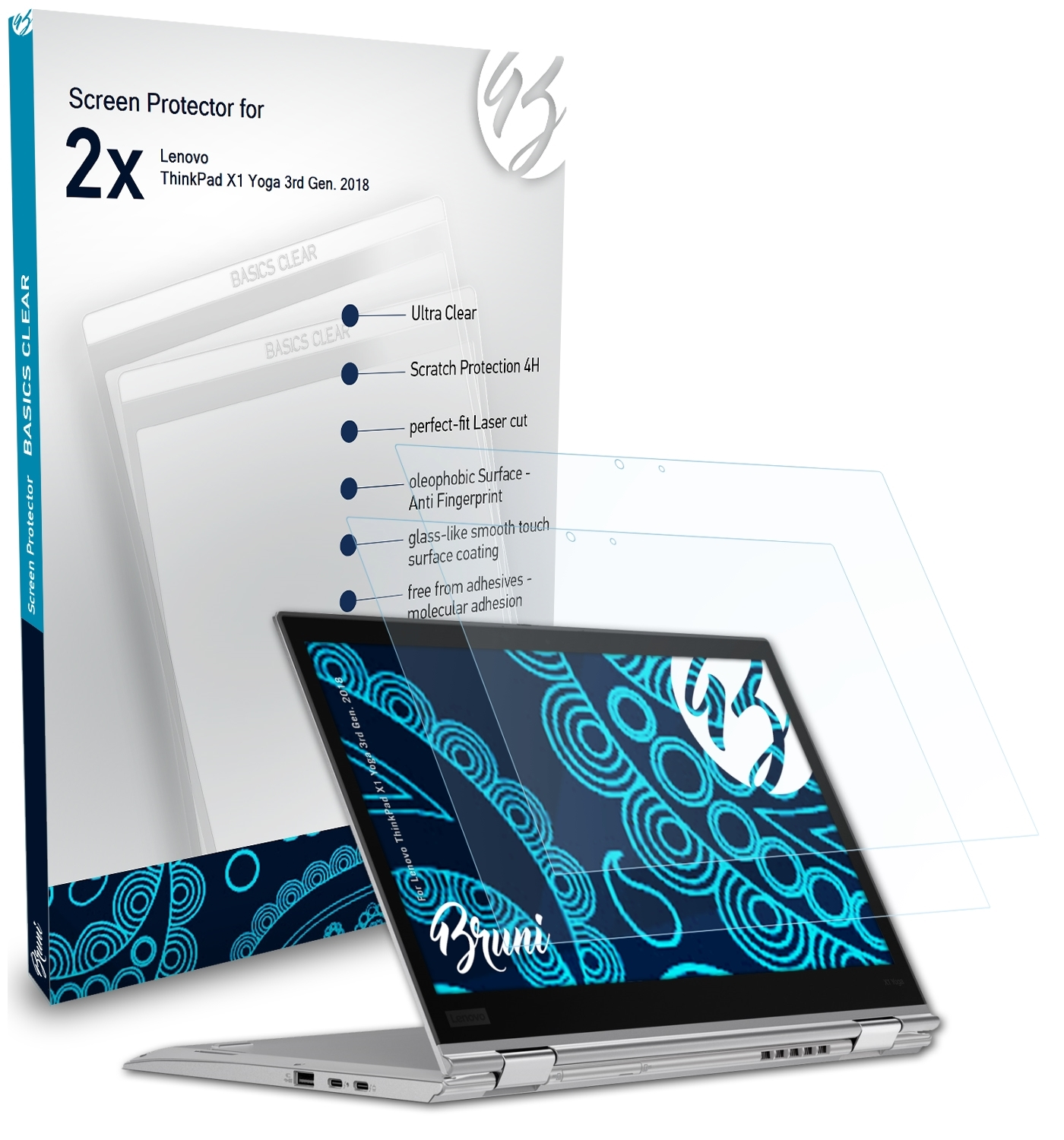 ThinkPad Basics-Clear Lenovo Schutzfolie(für (3rd Gen. 2018)) 2x BRUNI X1 Yoga