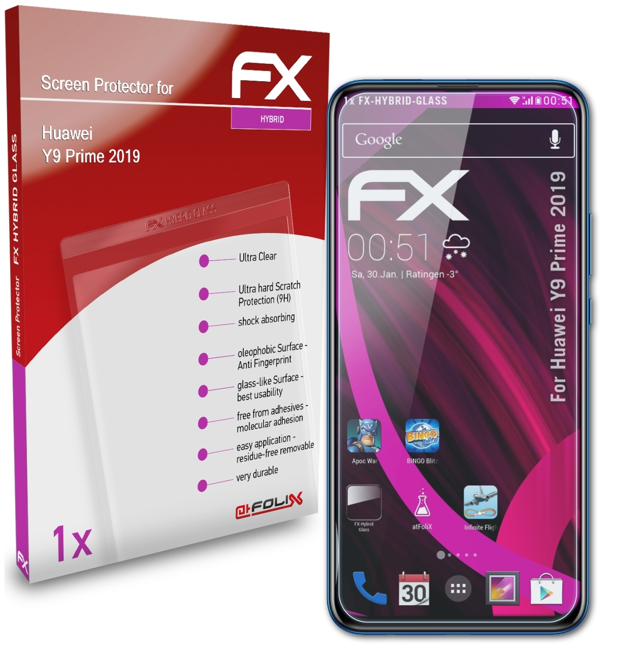 ATFOLIX FX-Hybrid-Glass Schutzglas(für Prime Y9 2019) Huawei