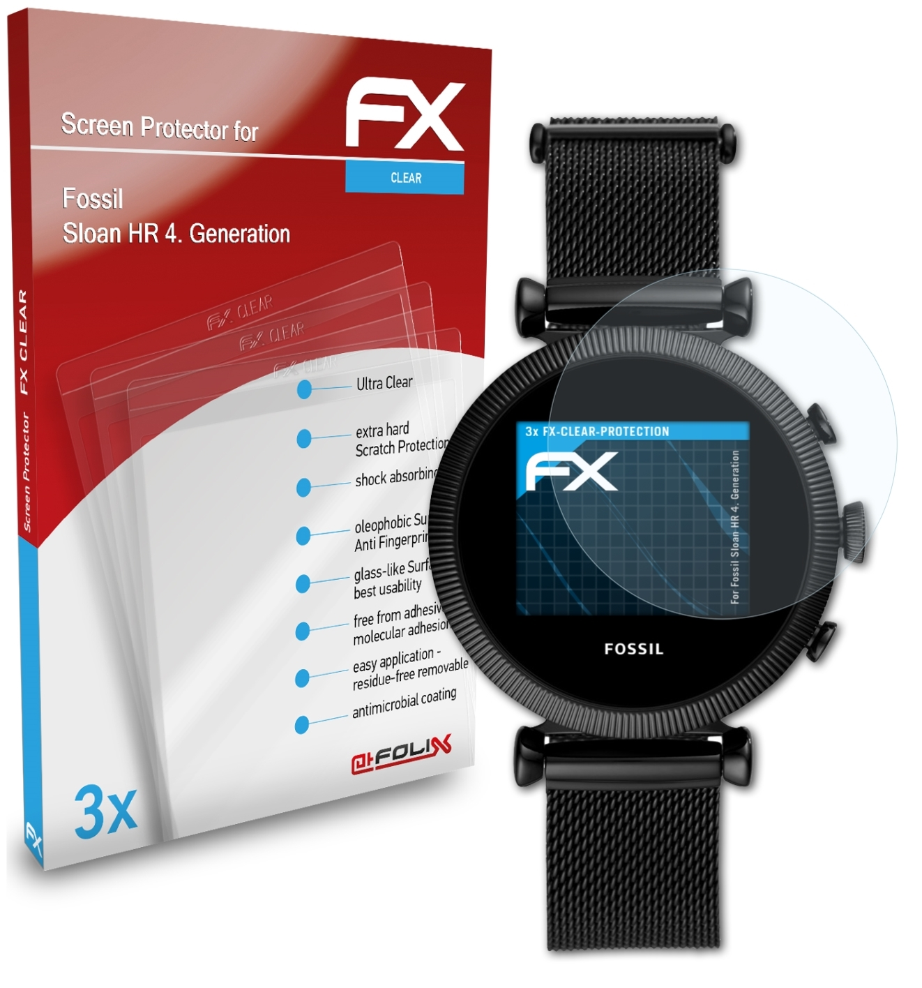 3x (4. HR Displayschutz(für Sloan Fossil ATFOLIX Generation)) FX-Clear