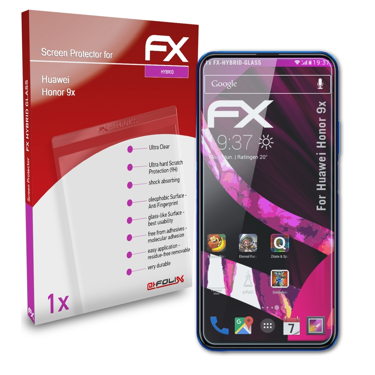 9x) FX-Hybrid-Glass Huawei Schutzglas(für Honor ATFOLIX