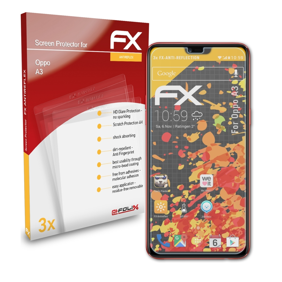 Oppo Displayschutz(für ATFOLIX A3) FX-Antireflex 3x