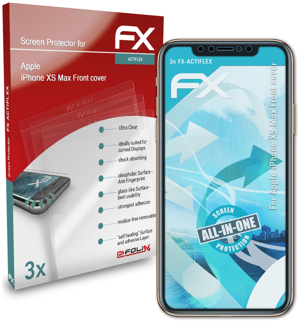 Displayschutz(für iPhone Max Apple cover)) ATFOLIX FX-ActiFleX XS (Front 3x