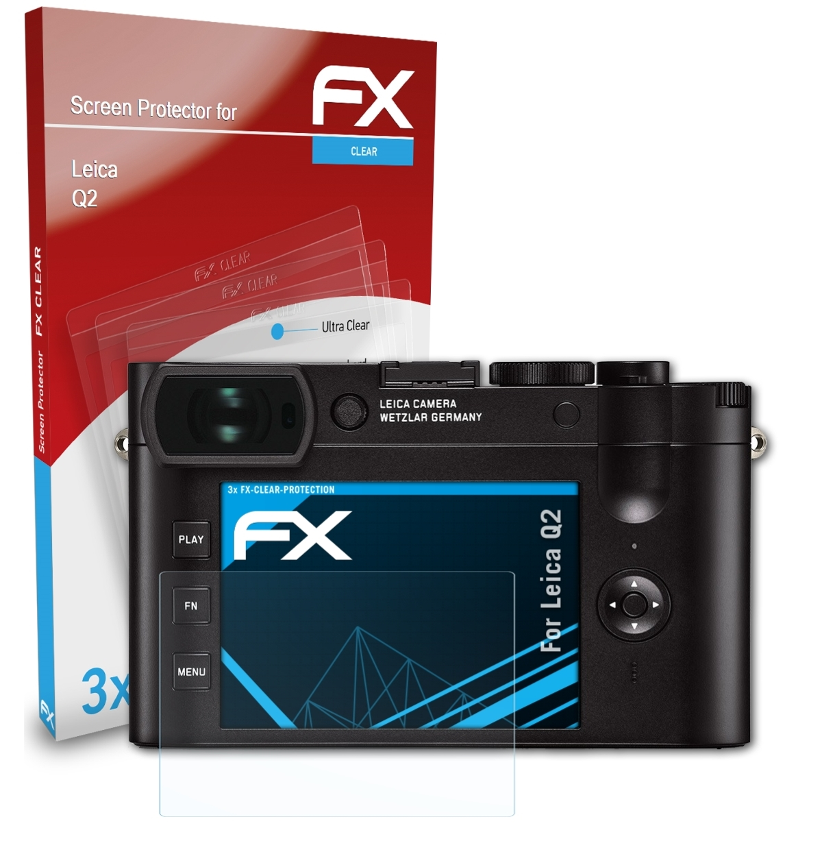 Leica 3x ATFOLIX Q2) FX-Clear Displayschutz(für