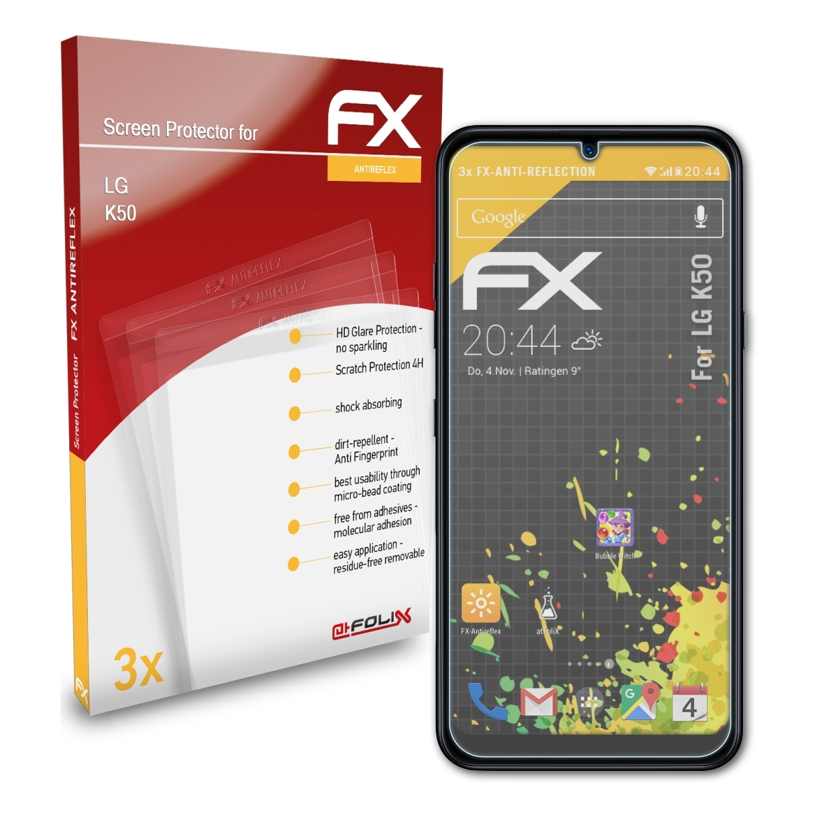 K50) ATFOLIX LG FX-Antireflex 3x Displayschutz(für