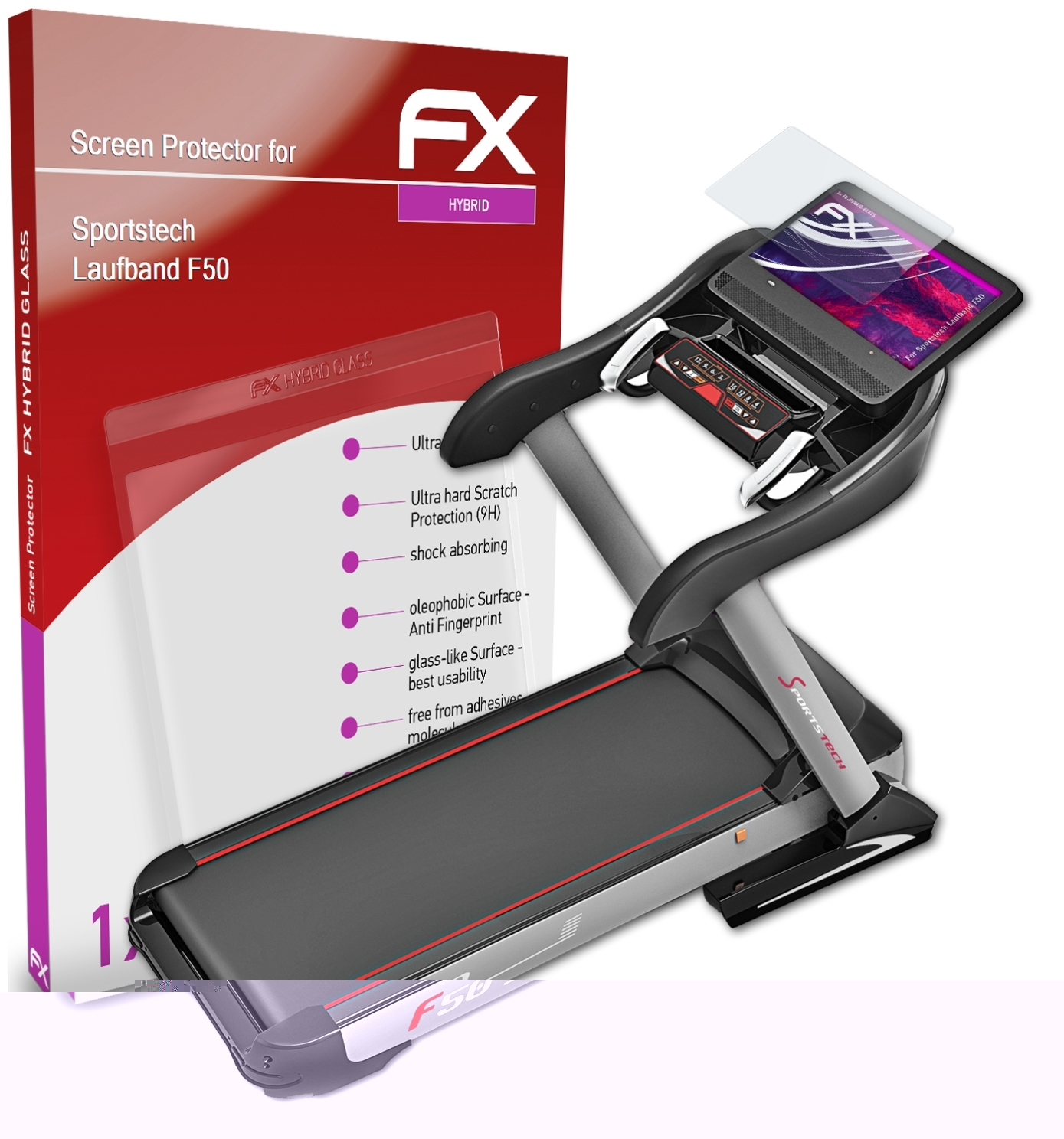F50) Laufband FX-Hybrid-Glass Sportstech Schutzglas(für ATFOLIX