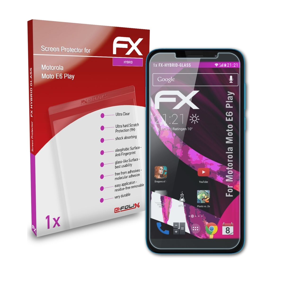 ATFOLIX FX-Hybrid-Glass Schutzglas(für Motorola Moto E6 Play)