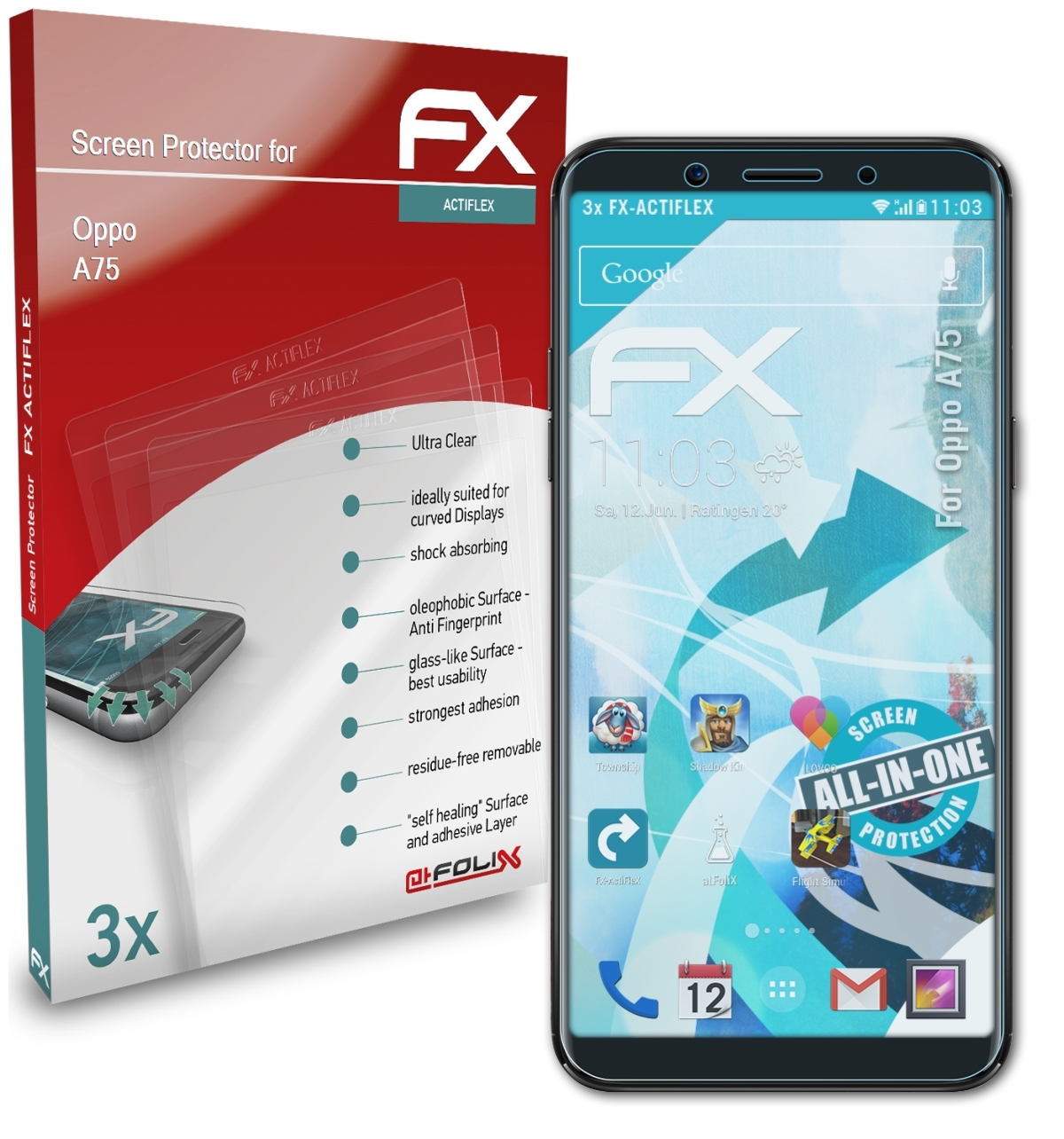 ATFOLIX A75) 3x Displayschutz(für FX-ActiFleX Oppo