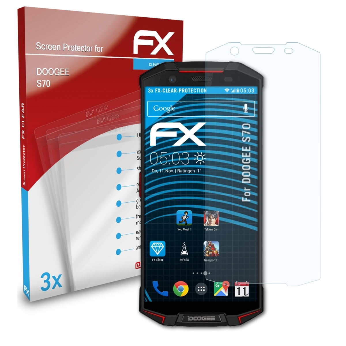 3x FX-Clear Displayschutz(für ATFOLIX S70) Doogee