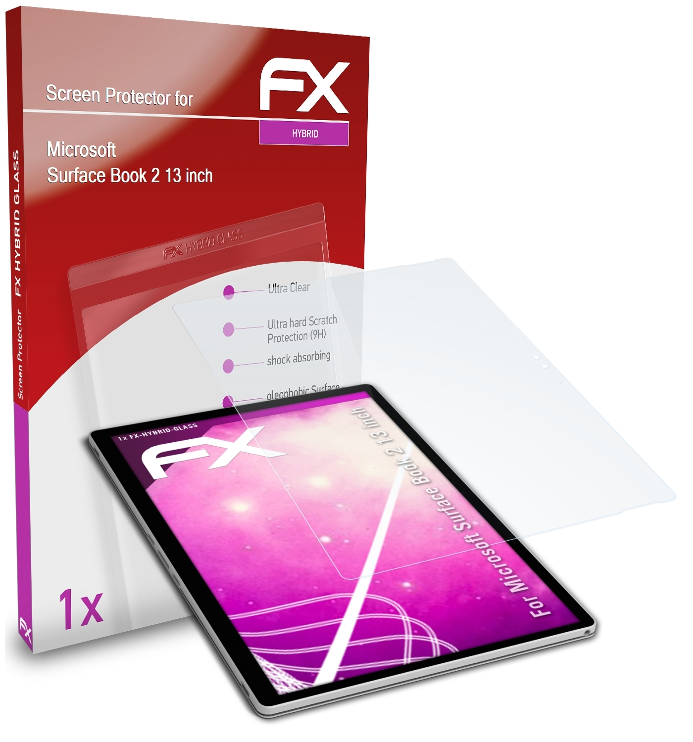 ATFOLIX inch)) Book Schutzglas(für Microsoft Surface 2 (13 FX-Hybrid-Glass