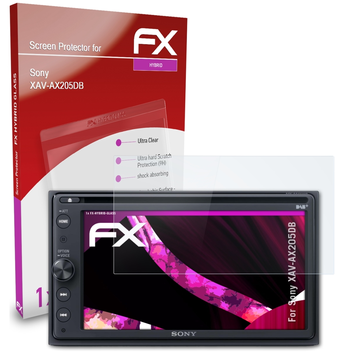 ATFOLIX FX-Hybrid-Glass Schutzglas(für Sony XAV-AX205DB)