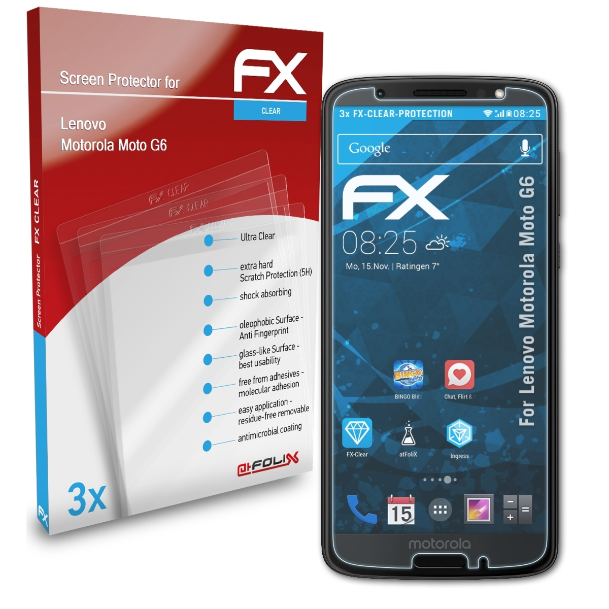 FX-Clear Motorola G6) 3x Lenovo ATFOLIX Displayschutz(für Moto