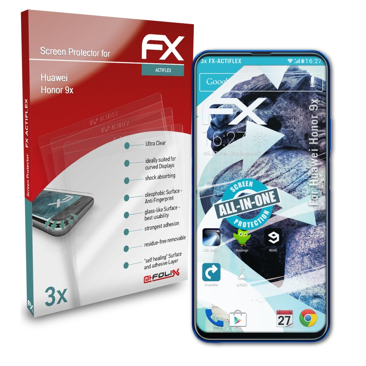 ATFOLIX 3x FX-ActiFleX Displayschutz(für Huawei 9x) Honor