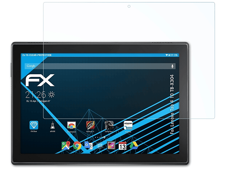 10 ATFOLIX (TB-X304)) 2x Lenovo FX-Clear Tab 4 Displayschutz(für