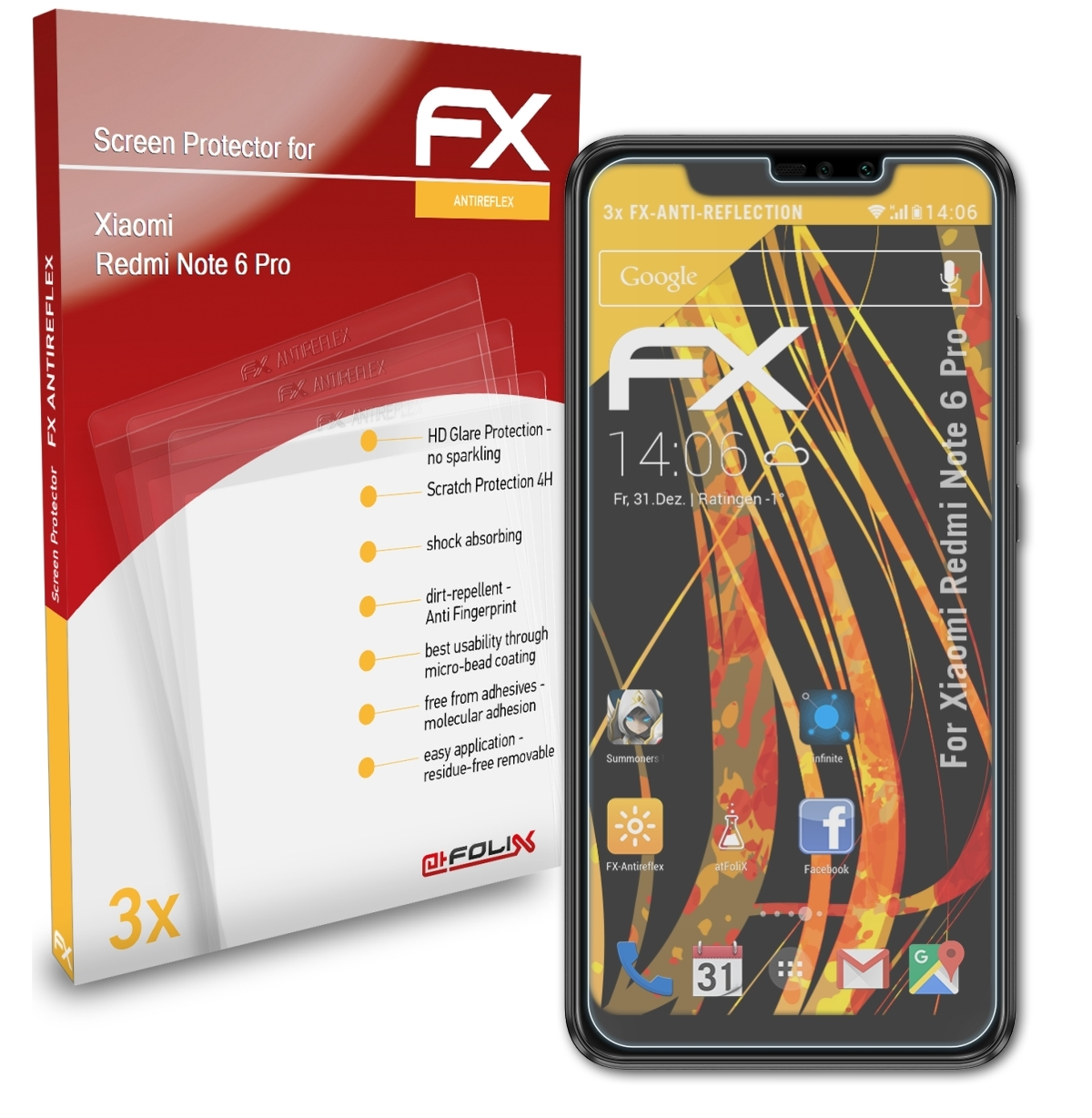 ATFOLIX 3x FX-Antireflex Displayschutz(für Xiaomi Pro) 6 Note Redmi