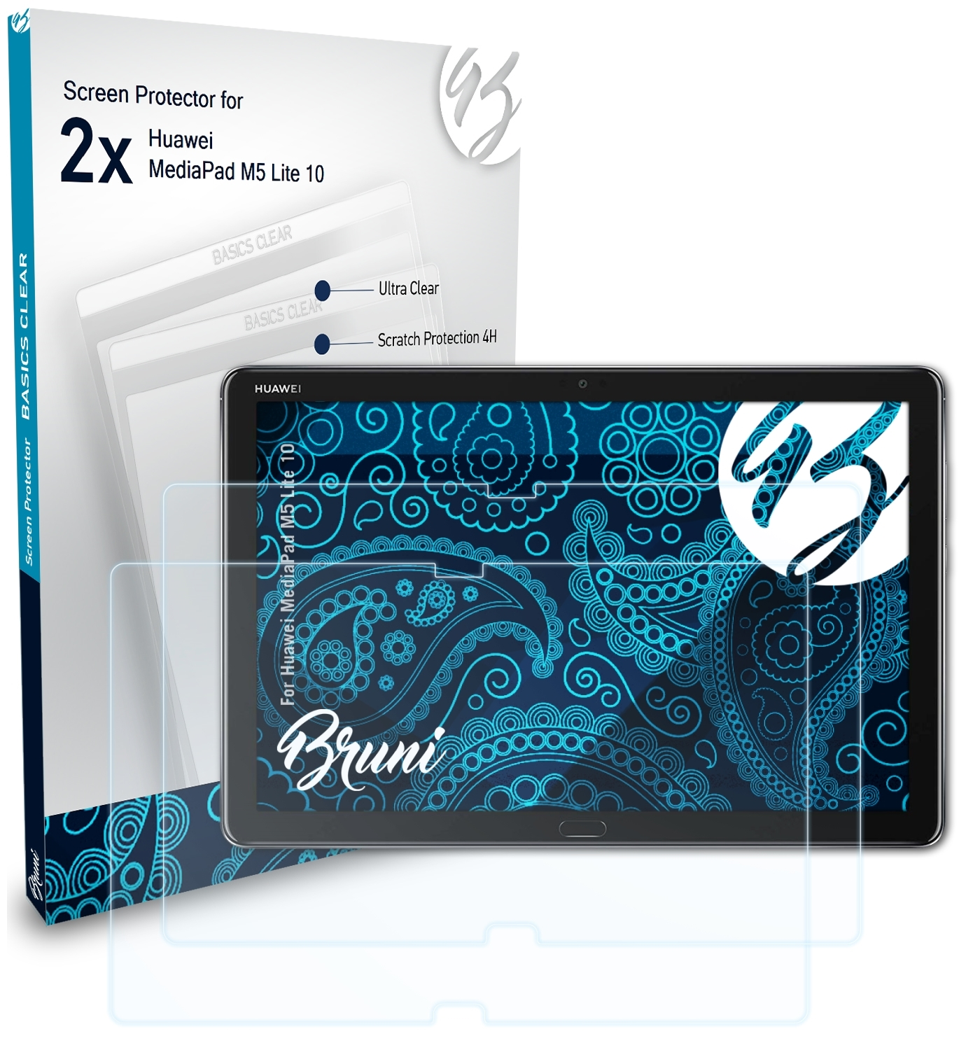 BRUNI 2x Basics-Clear Schutzfolie(für Huawei M5 Lite 10) MediaPad
