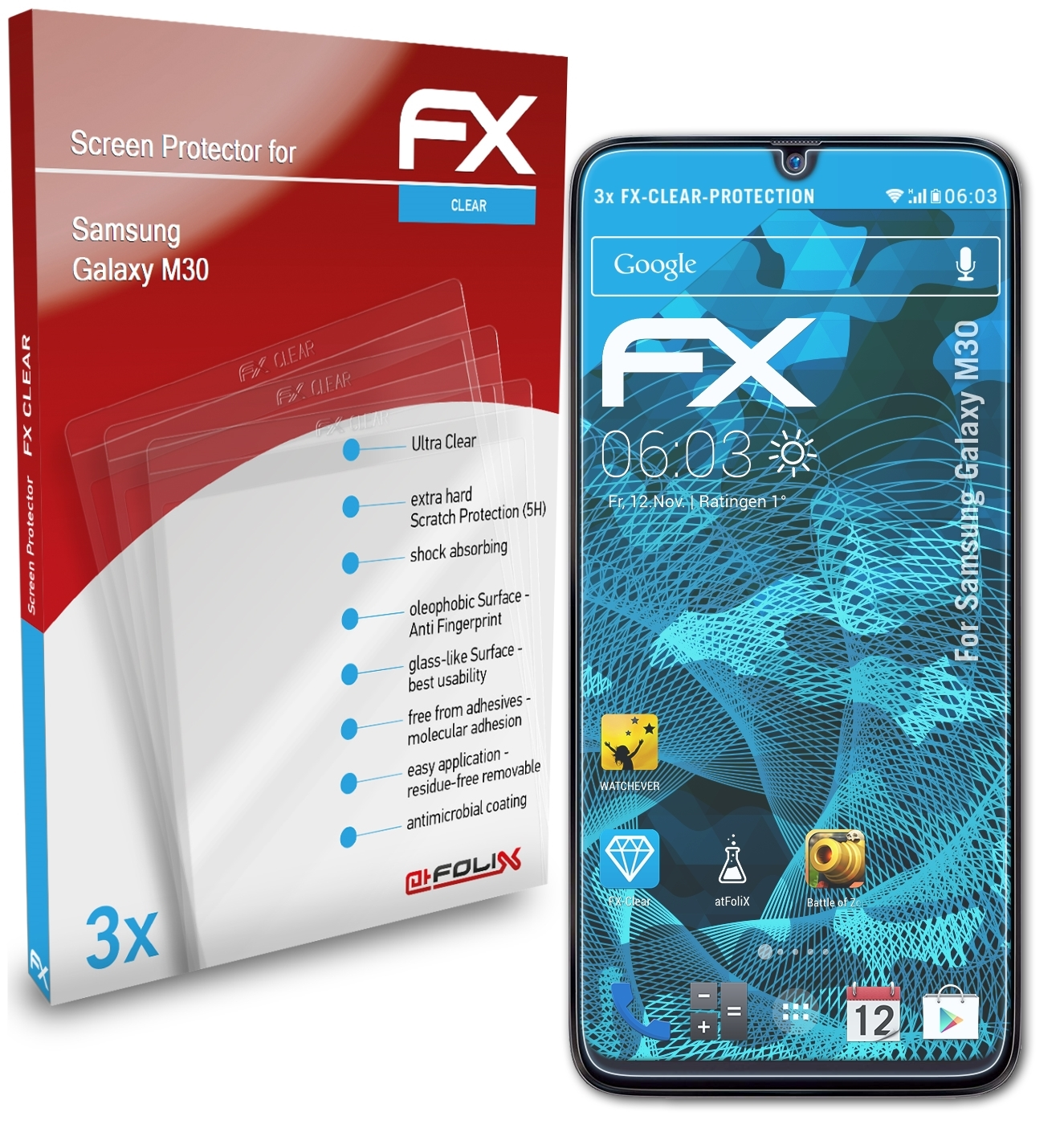 ATFOLIX 3x Samsung Displayschutz(für FX-Clear M30) Galaxy