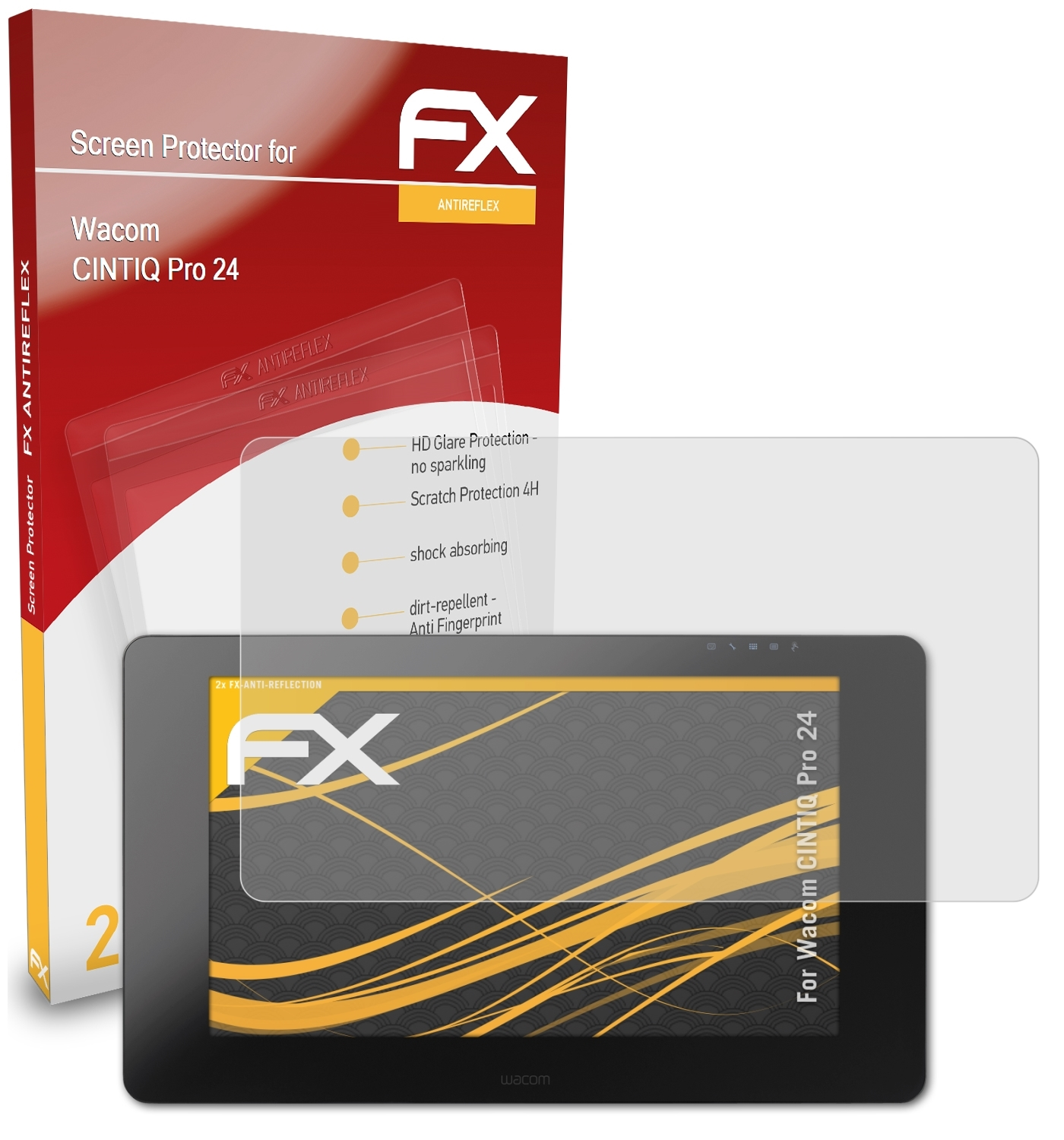 ATFOLIX 2x Wacom Pro FX-Antireflex CINTIQ Displayschutz(für 24)