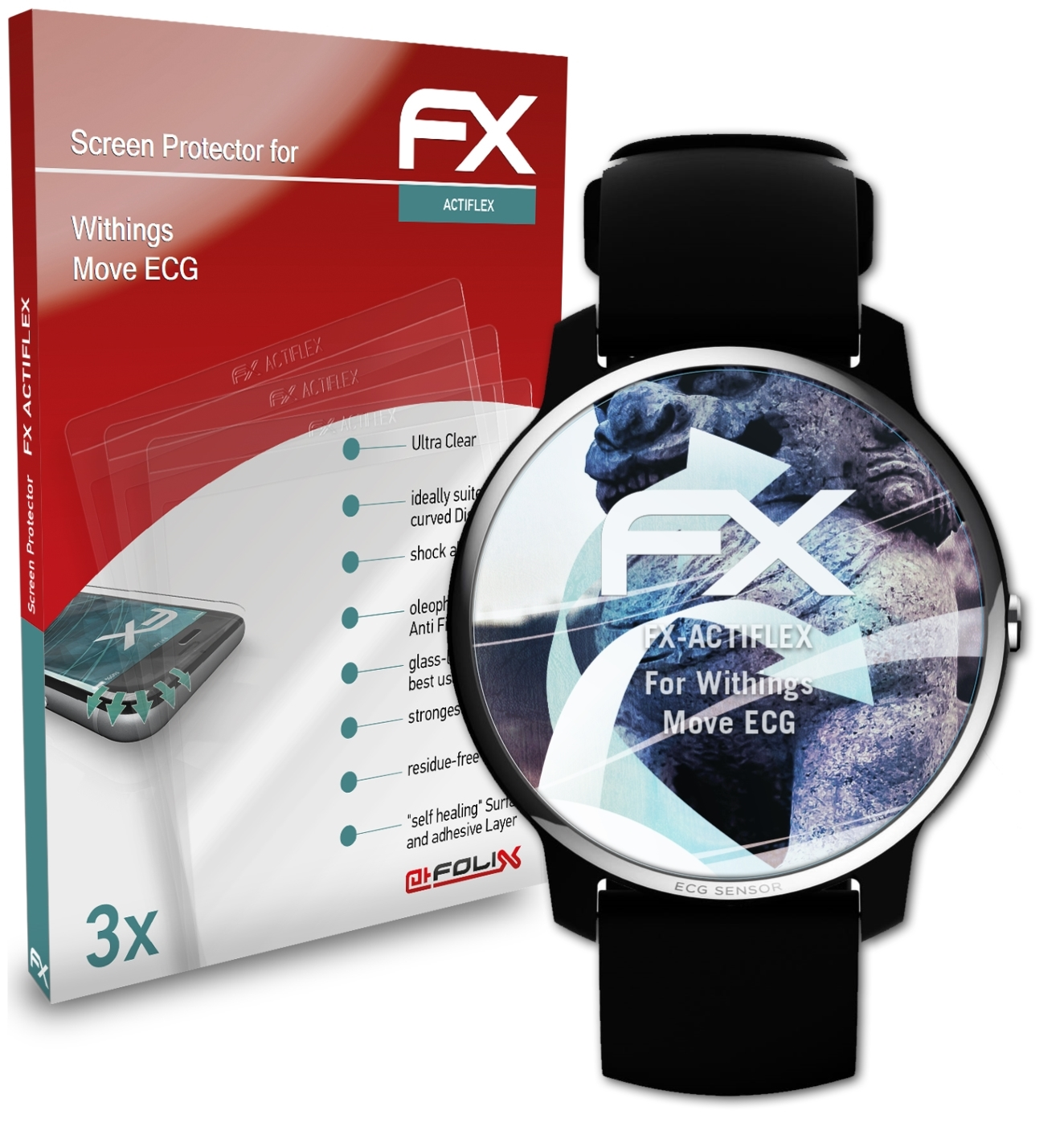 ATFOLIX 3x FX-ActiFleX Withings ECG) Displayschutz(für Move
