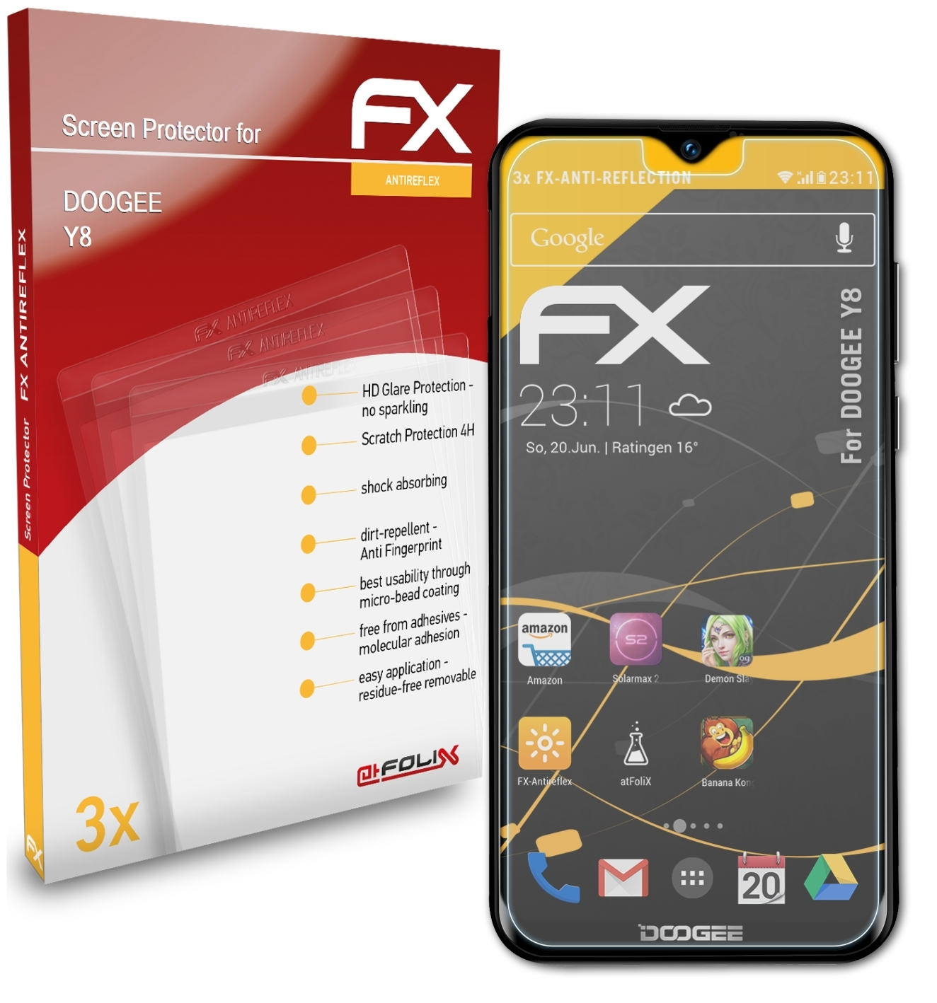 ATFOLIX Displayschutz(für 3x Y8) FX-Antireflex Doogee