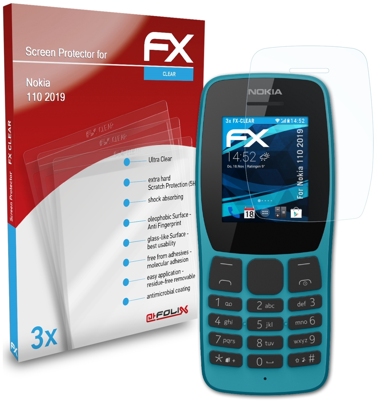 ATFOLIX 3x 110 Nokia (2019)) Displayschutz(für FX-Clear