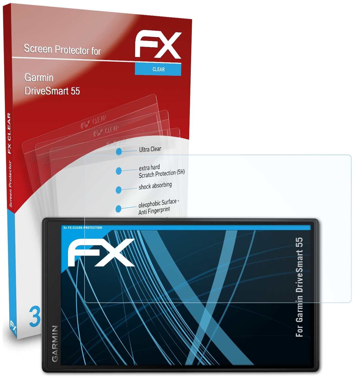 3x DriveSmart FX-Clear 55) Garmin Displayschutz(für ATFOLIX