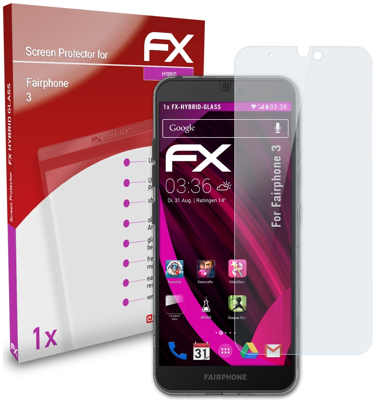 Fairphone 3) FX-Hybrid-Glass ATFOLIX Schutzglas(für
