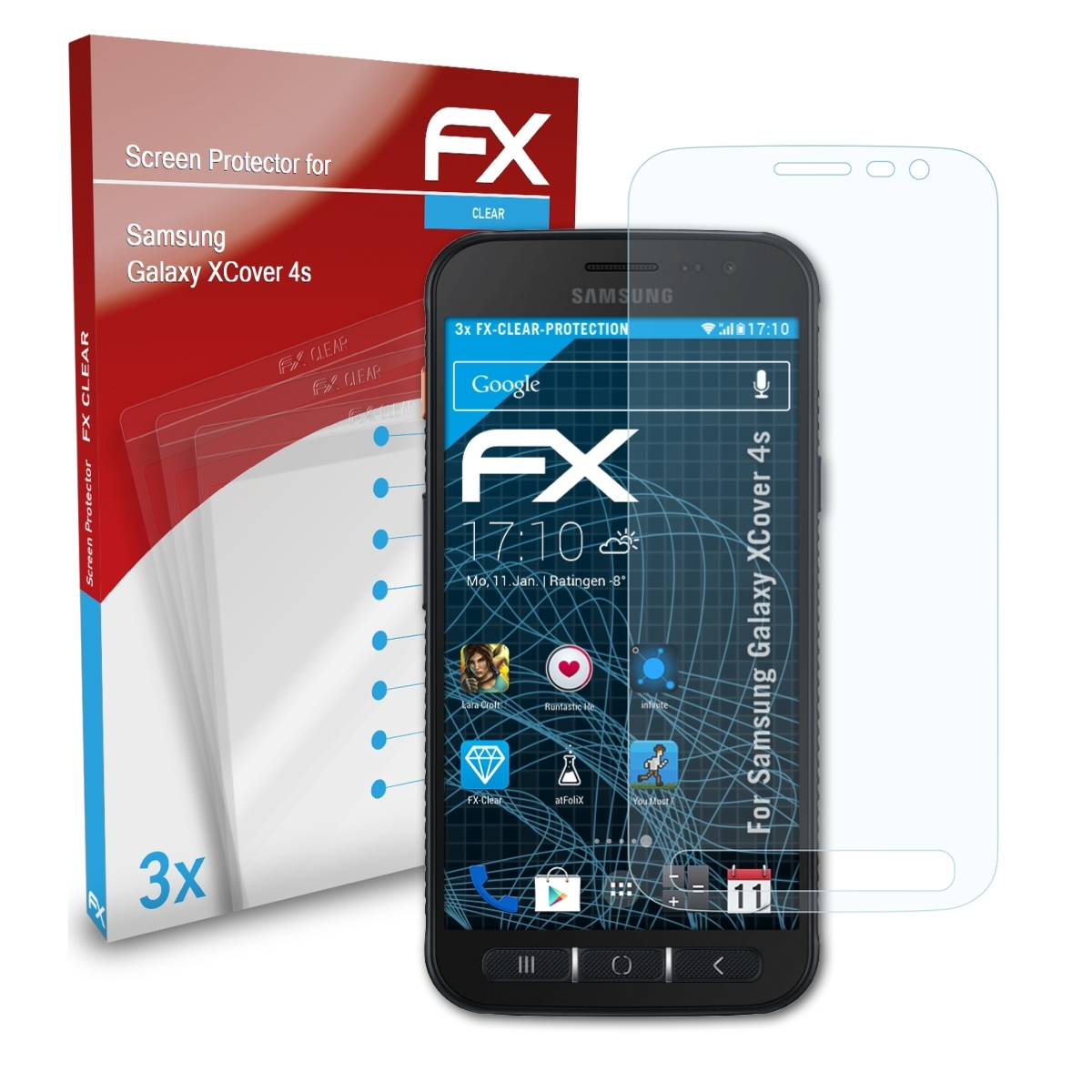 4s) 3x Displayschutz(für FX-Clear Samsung ATFOLIX Galaxy XCover