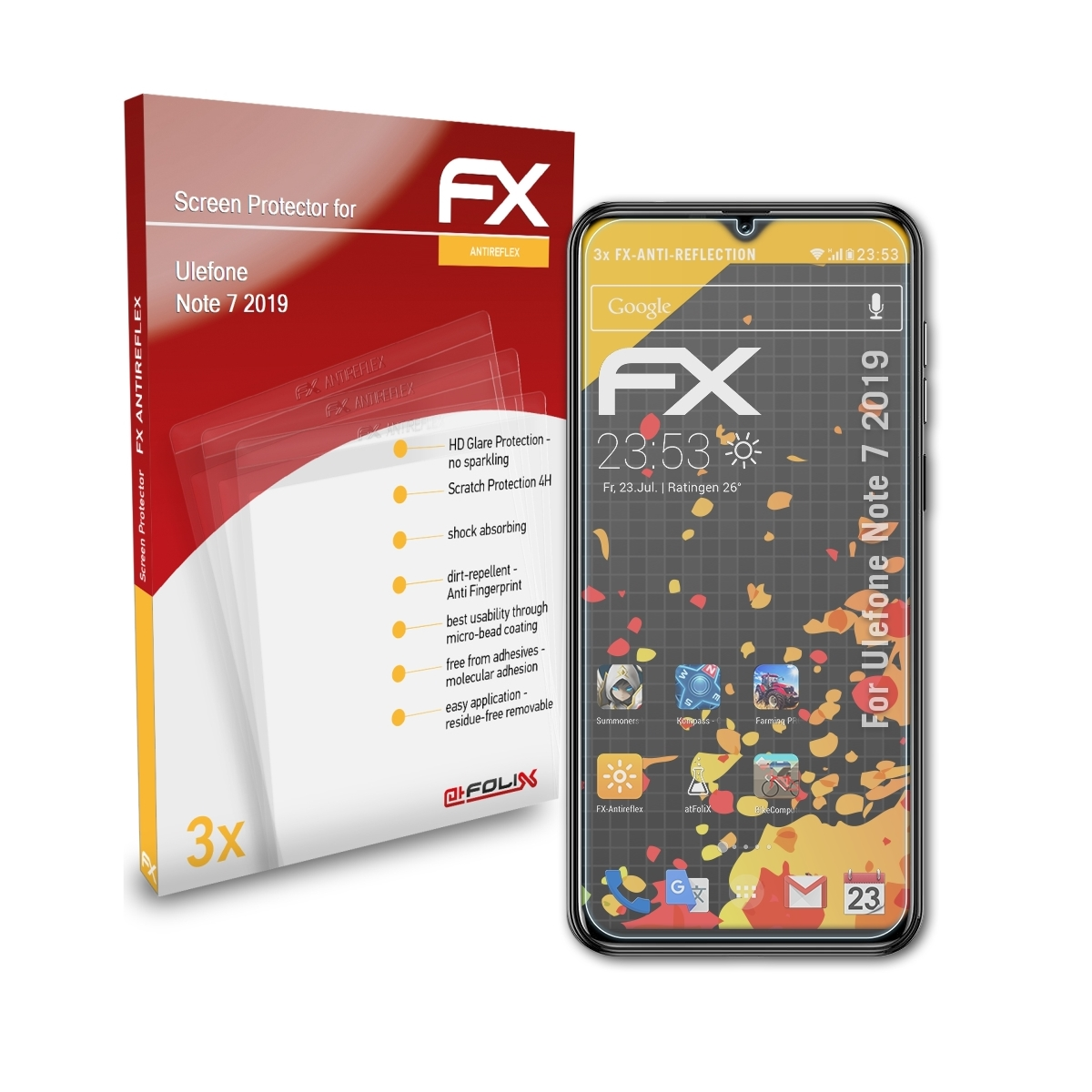 ATFOLIX 3x FX-Antireflex Displayschutz(für Ulefone Note 7 (2019))