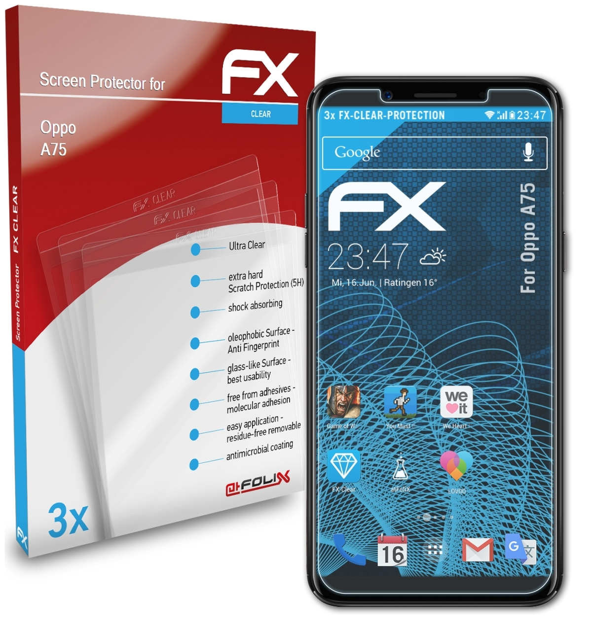 ATFOLIX A75) Oppo FX-Clear Displayschutz(für 3x