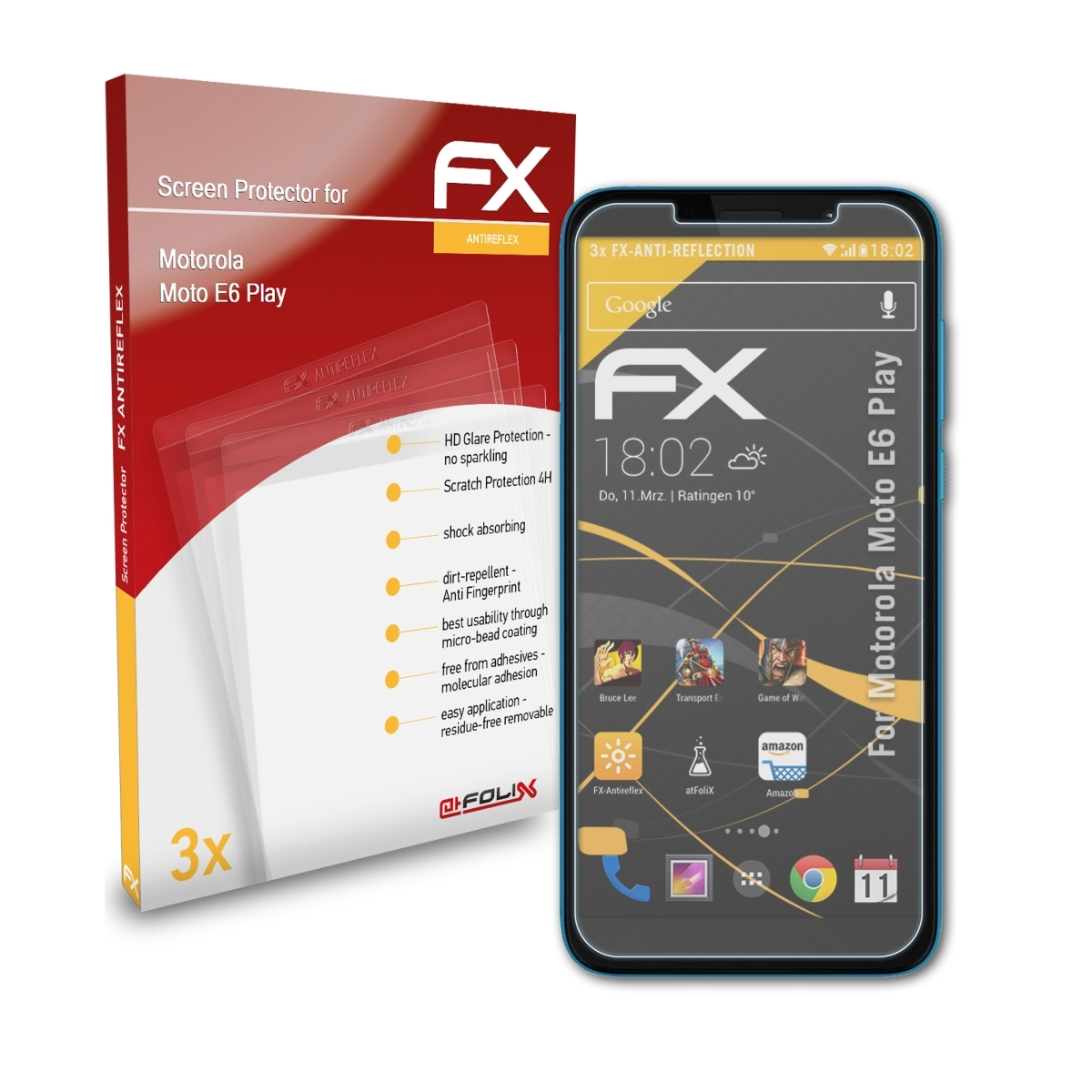 3x ATFOLIX Motorola FX-Antireflex Displayschutz(für Moto Play) E6