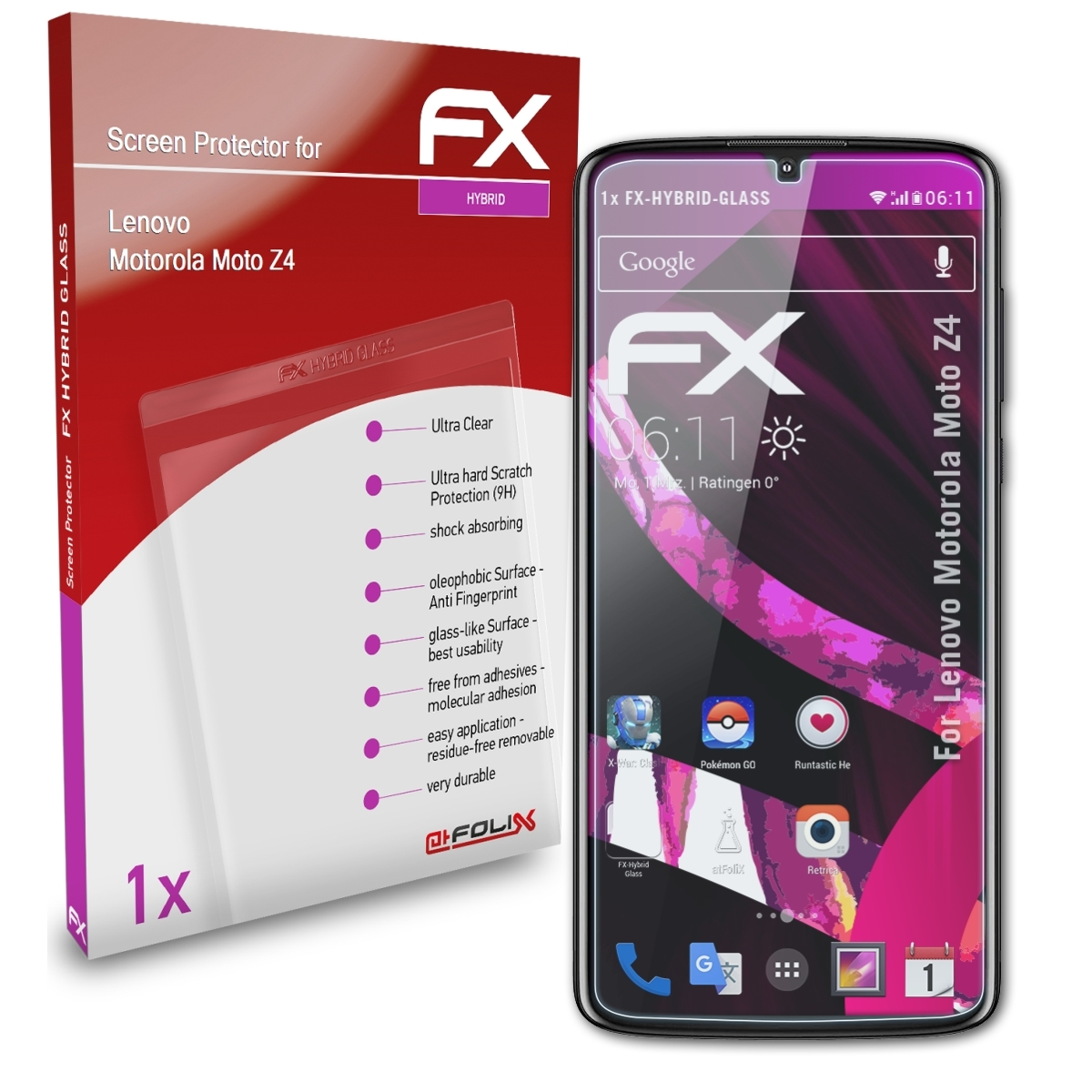 ATFOLIX FX-Hybrid-Glass Lenovo Motorola Z4) Moto Schutzglas(für