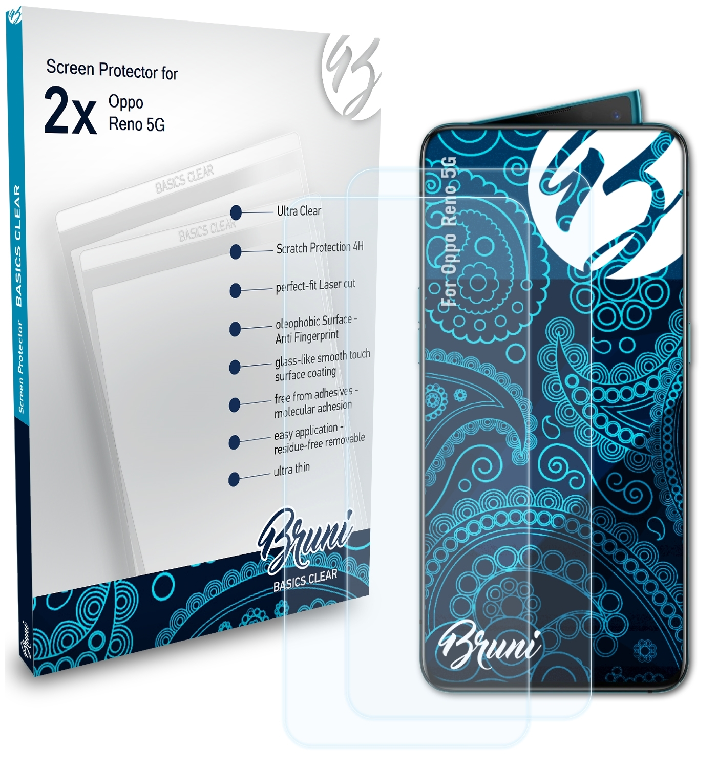 BRUNI 2x Basics-Clear Schutzfolie(für Oppo 5G) Reno
