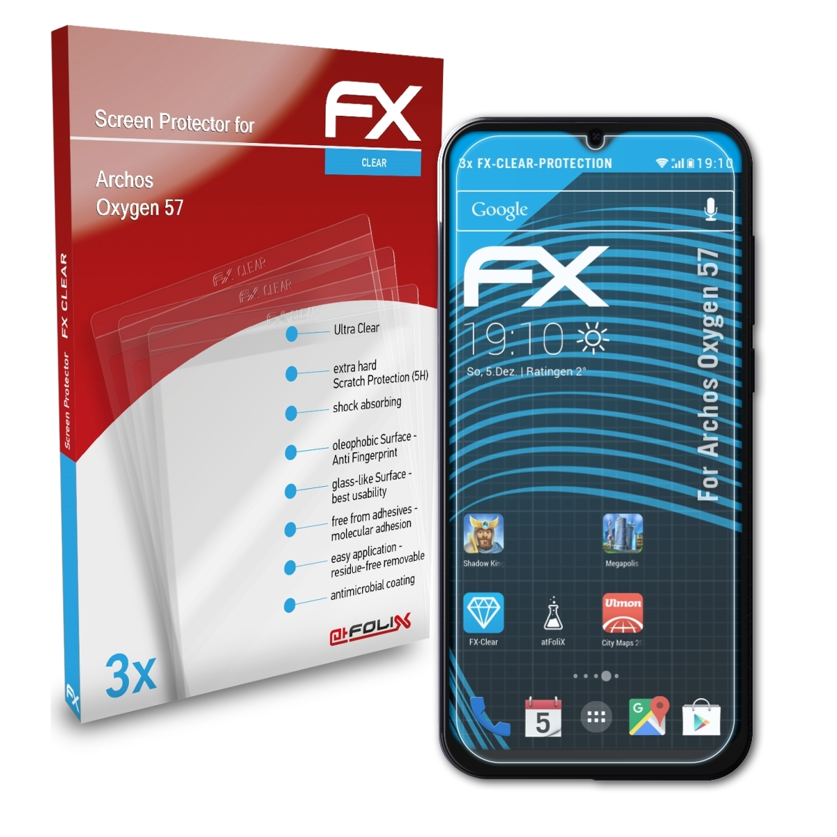 Archos 57) FX-Clear 3x Oxygen Displayschutz(für ATFOLIX