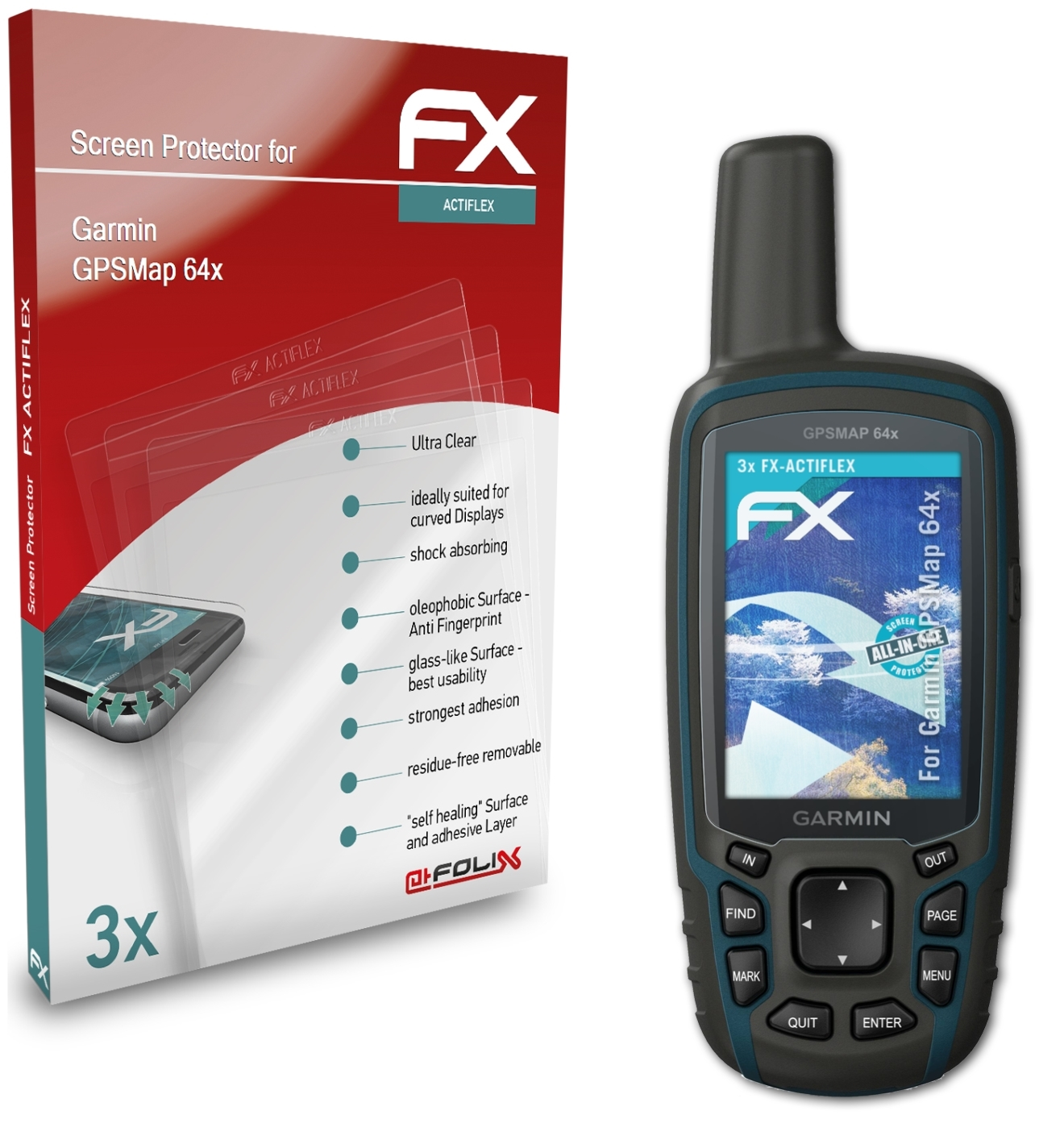 Displayschutz(für FX-ActiFleX 3x Garmin 64x) ATFOLIX GPSMap