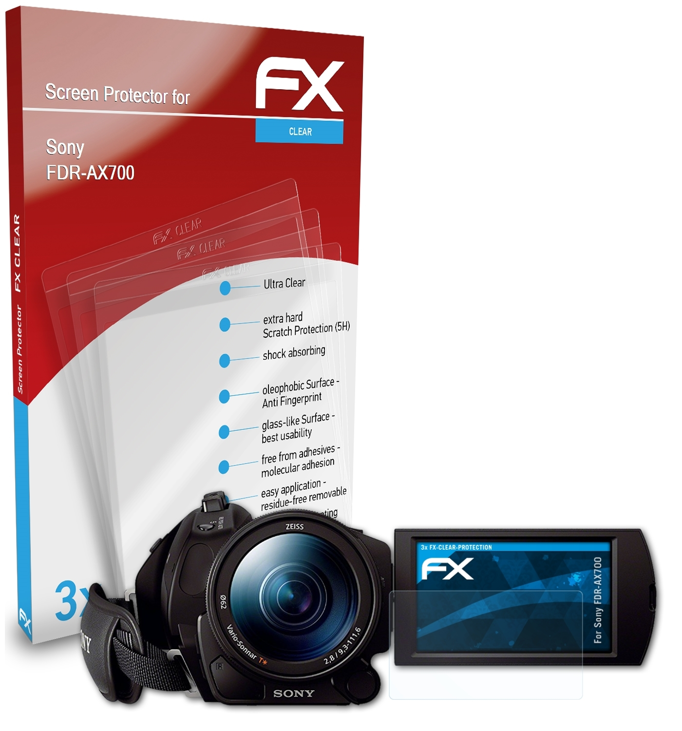 Sony Displayschutz(für 3x ATFOLIX FDR-AX700) FX-Clear