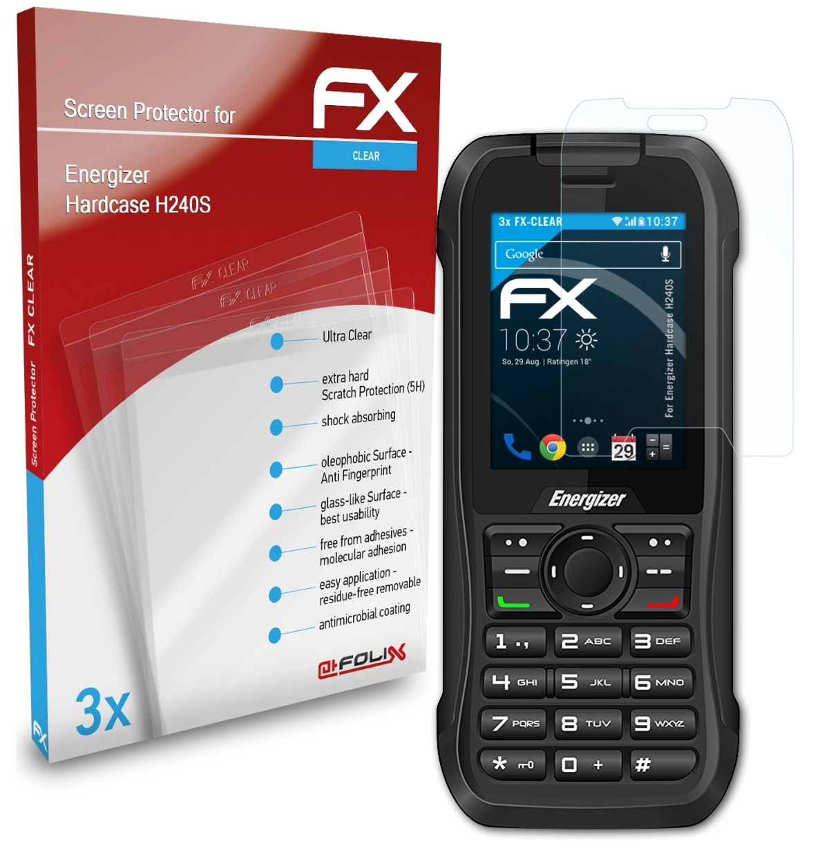ATFOLIX 3x FX-Clear Displayschutz(für H240S) Hardcase Energizer